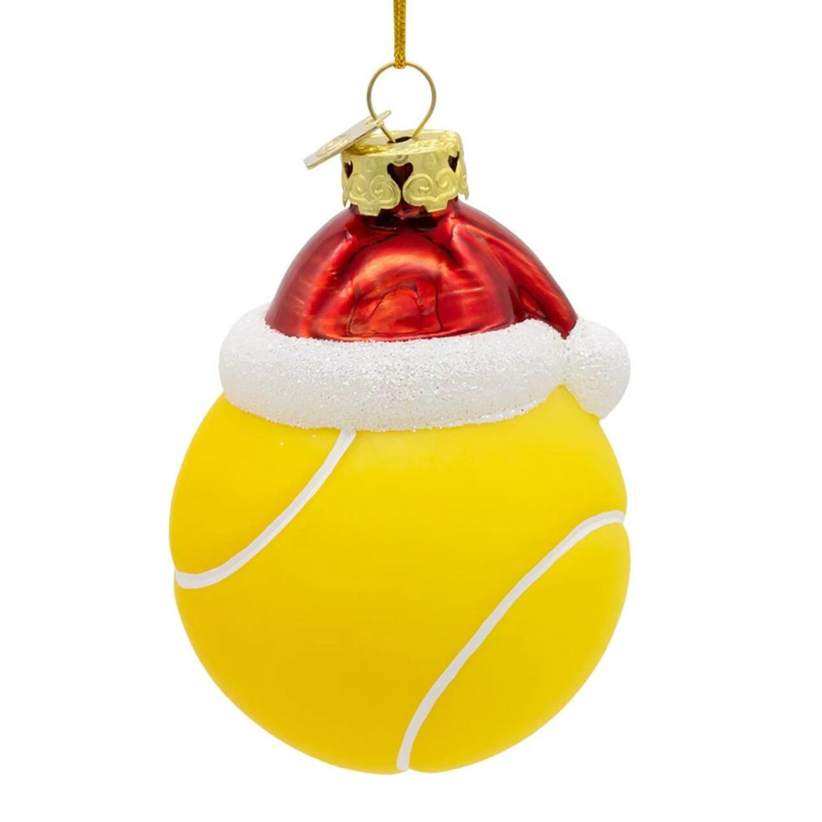 Kurt Adler Noble Gems Glass Ornament, Tennis Ball with Santa Hat, 3in
