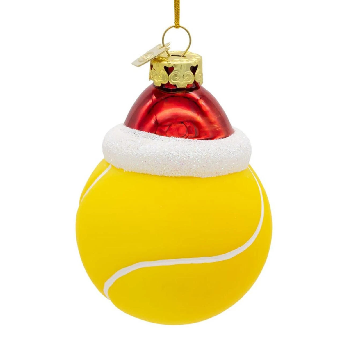 Kurt Adler Noble Gems Glass Ornament, Tennis Ball with Santa Hat, 3in