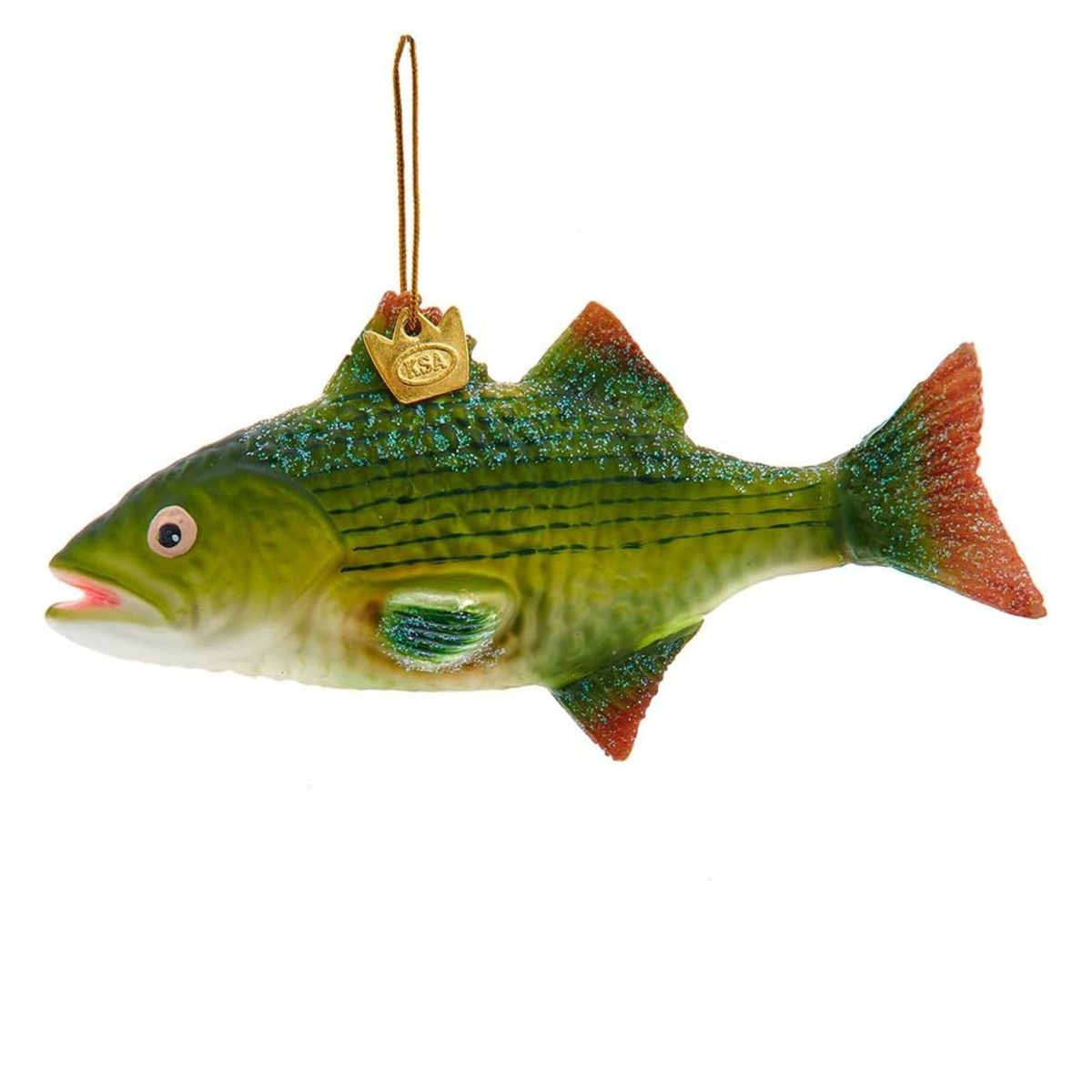 Kurt Adler Noble Gems Glass Bass Fish Ornament, 5in