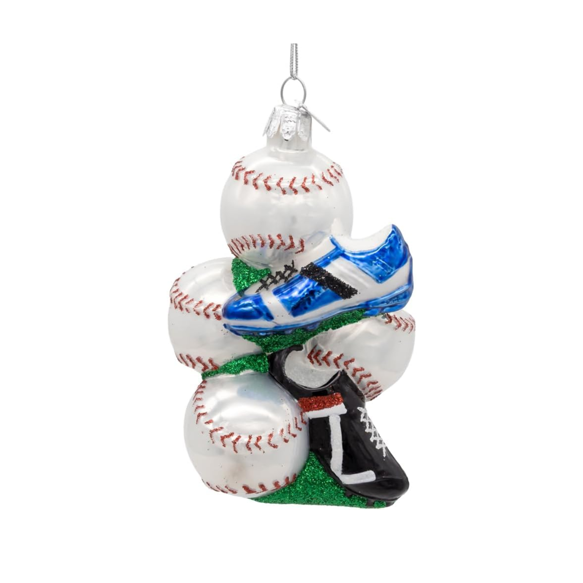 Kurt Adler Noble Gems Glass Ornament for Christmas Tree, Baseball with Shoes