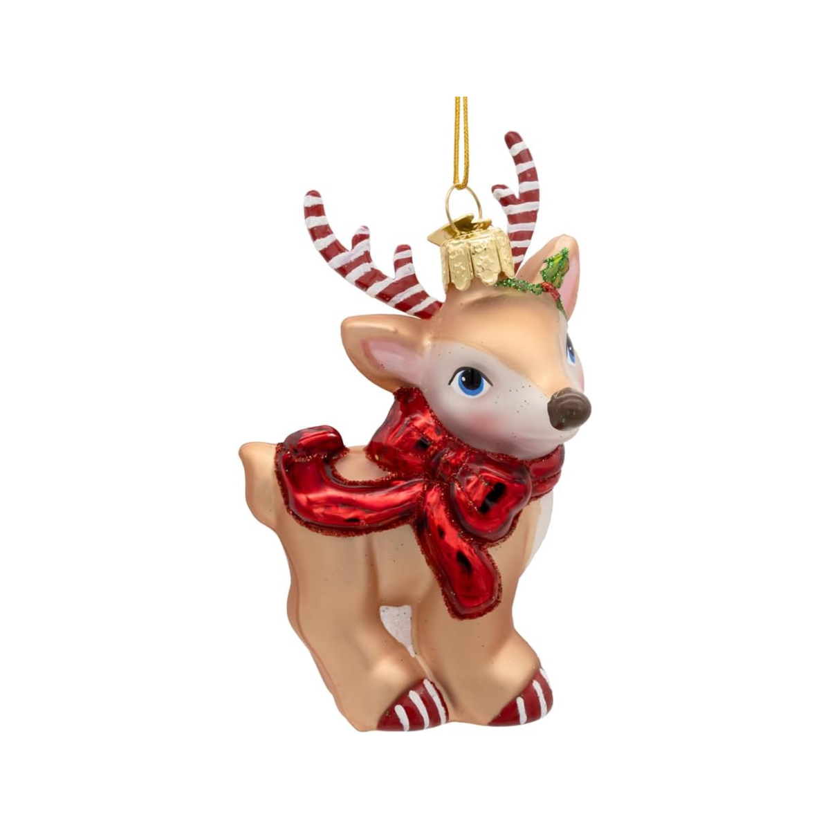 Kurt Adler Noble Gems Glass Ornament Collection, Deer w/ Candy Cane Antlers