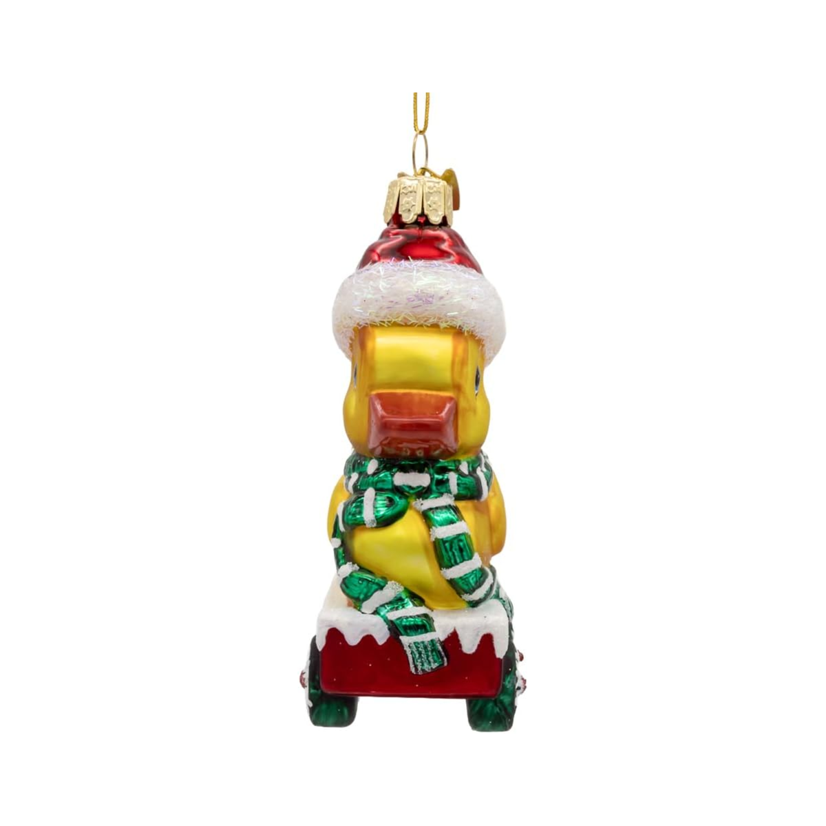 Kurt Adler Noble Gems Glass Ornament Collection, Yellow Duck with Santa Hat