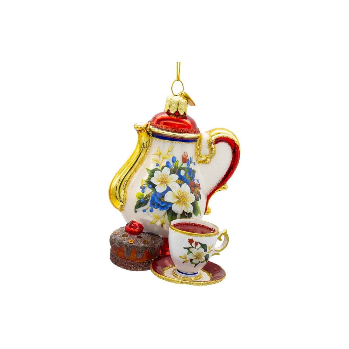 Kurt Adler Noble Gems Glass Ornament Collection for Christmas Tree, Tea Set