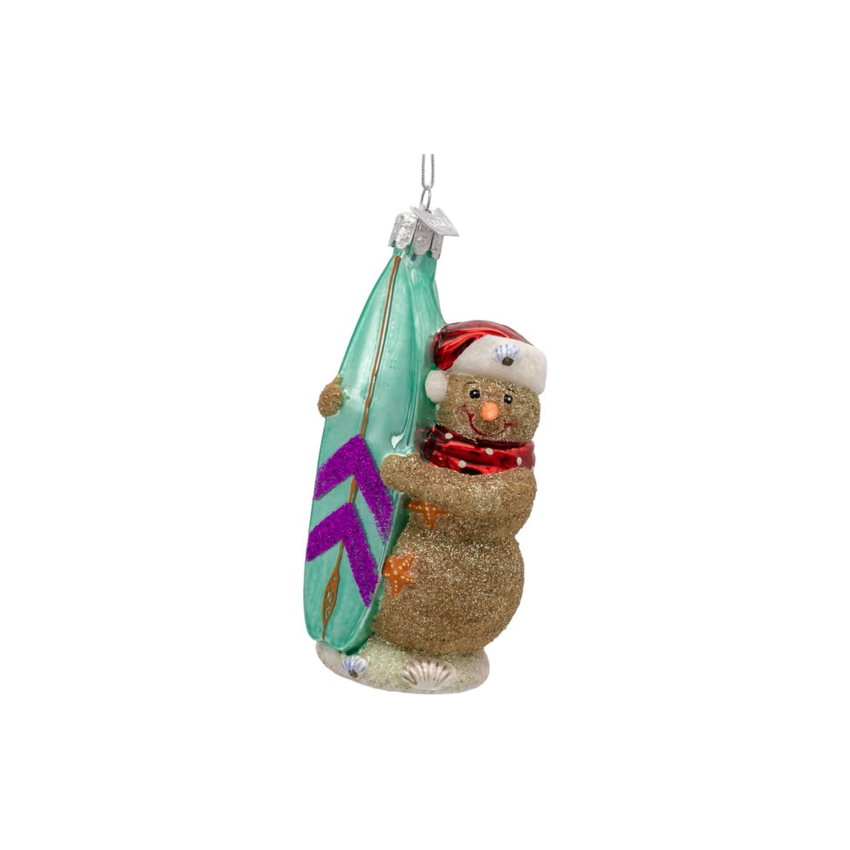 Kurt Adler Noble Gems Glass Ornament Collection, Surfing Beach Snowman
