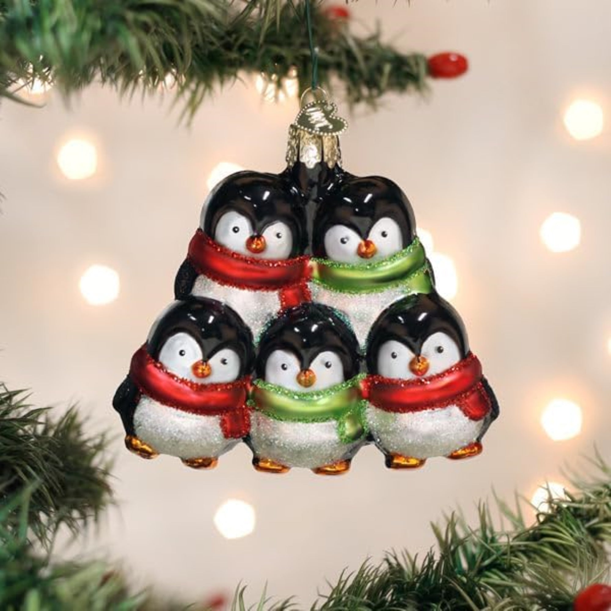 Old World Christmas Blown Glass Ornament for Christmas Tree, Penguin Family Of 5 (with OWC Gift Box)