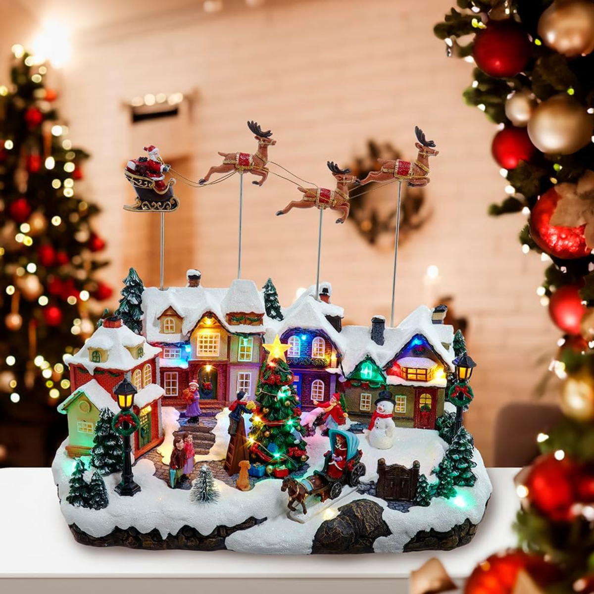 Kurt Adler LED Musical Santa Christmas Scene Figurine Piece, 7.3in