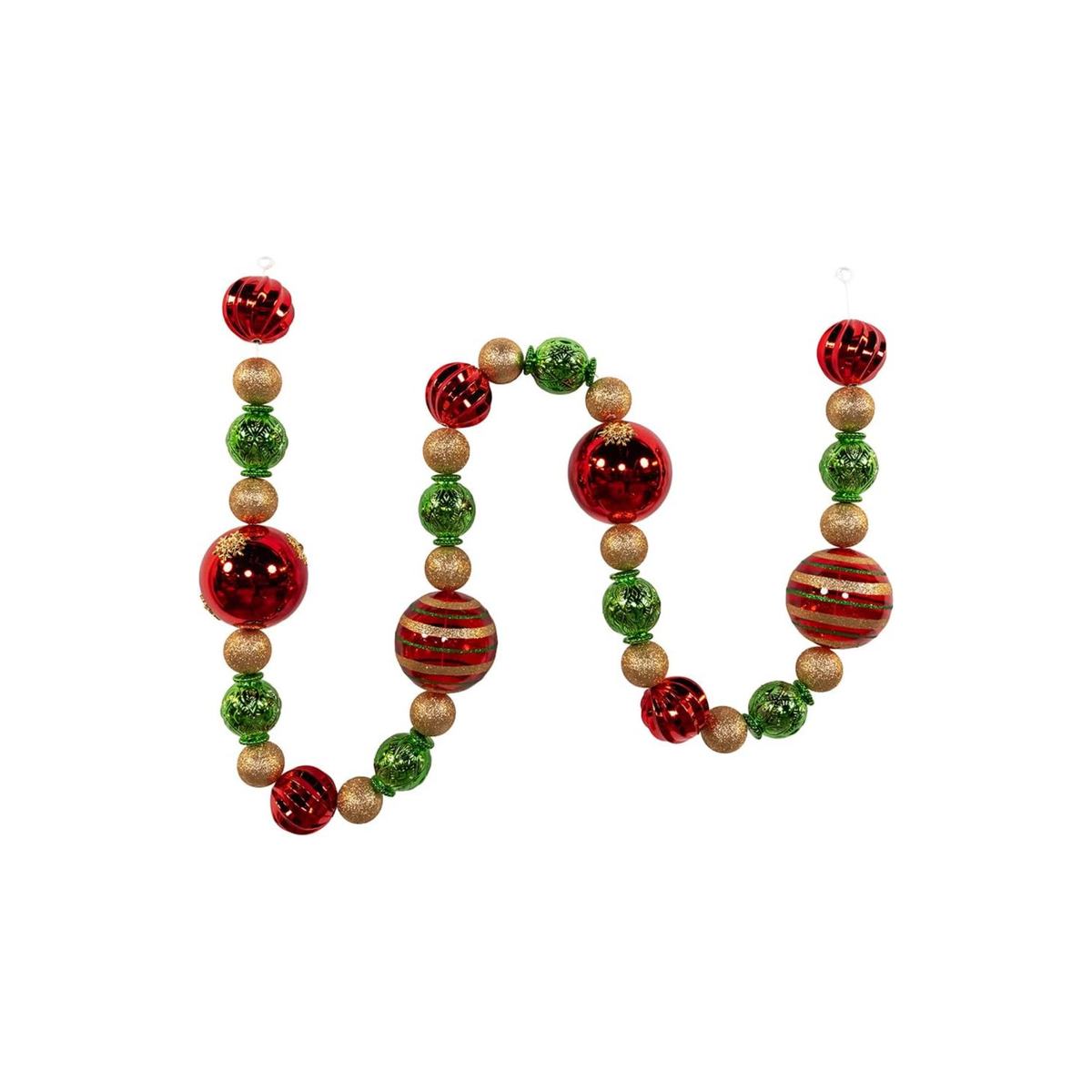 Kurt Adler Christmas Decoration, Jumbo Ball Garland, Red, Gold & Green, 6ft