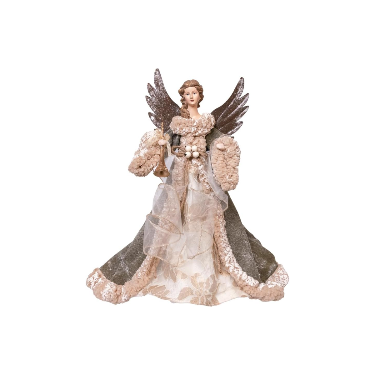 Kurt Adler Christmas Tree Topper, Angel, Green & Ivory, 17in