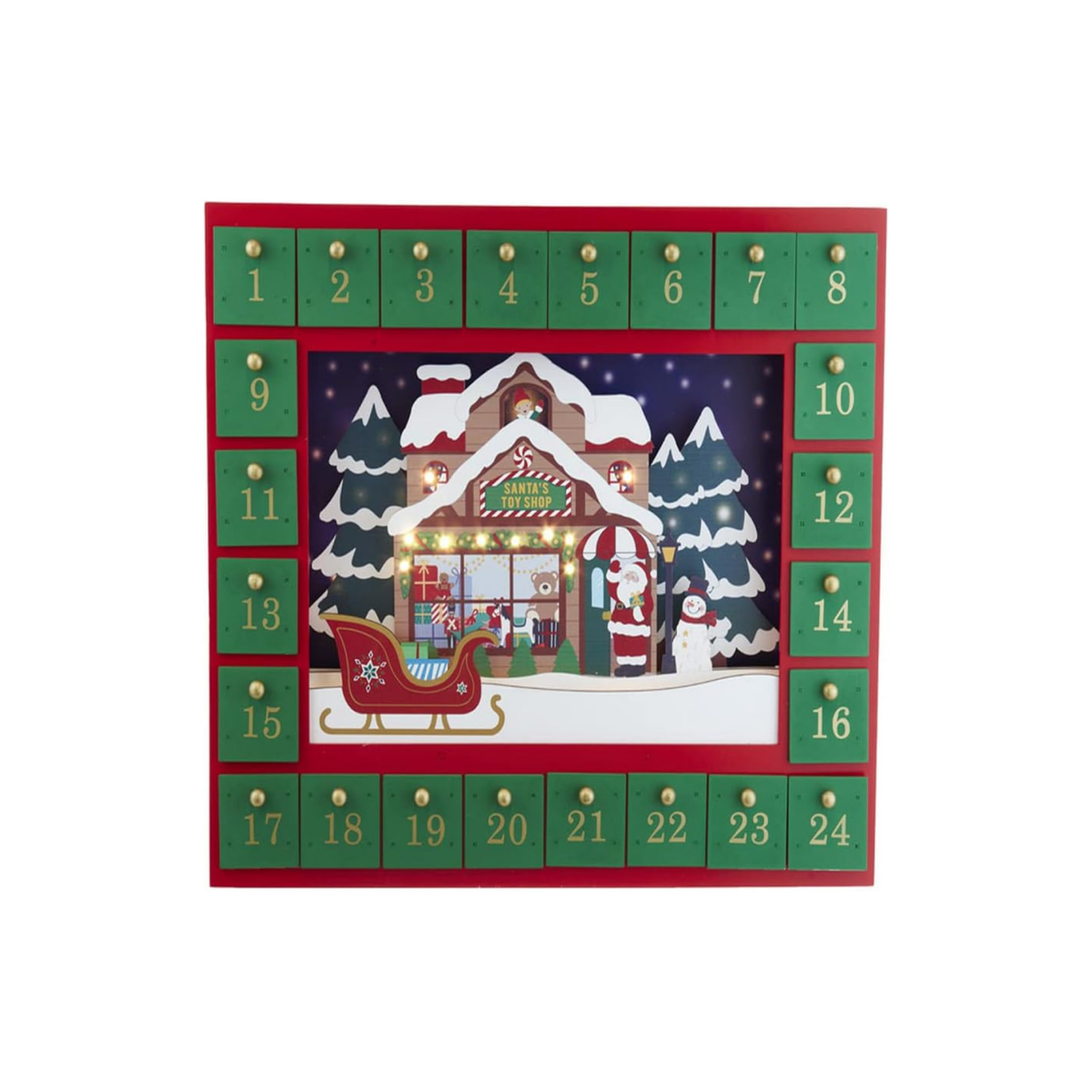 Kurt Adler Battery Operated Wooden Adent Calendar, Santa Shop