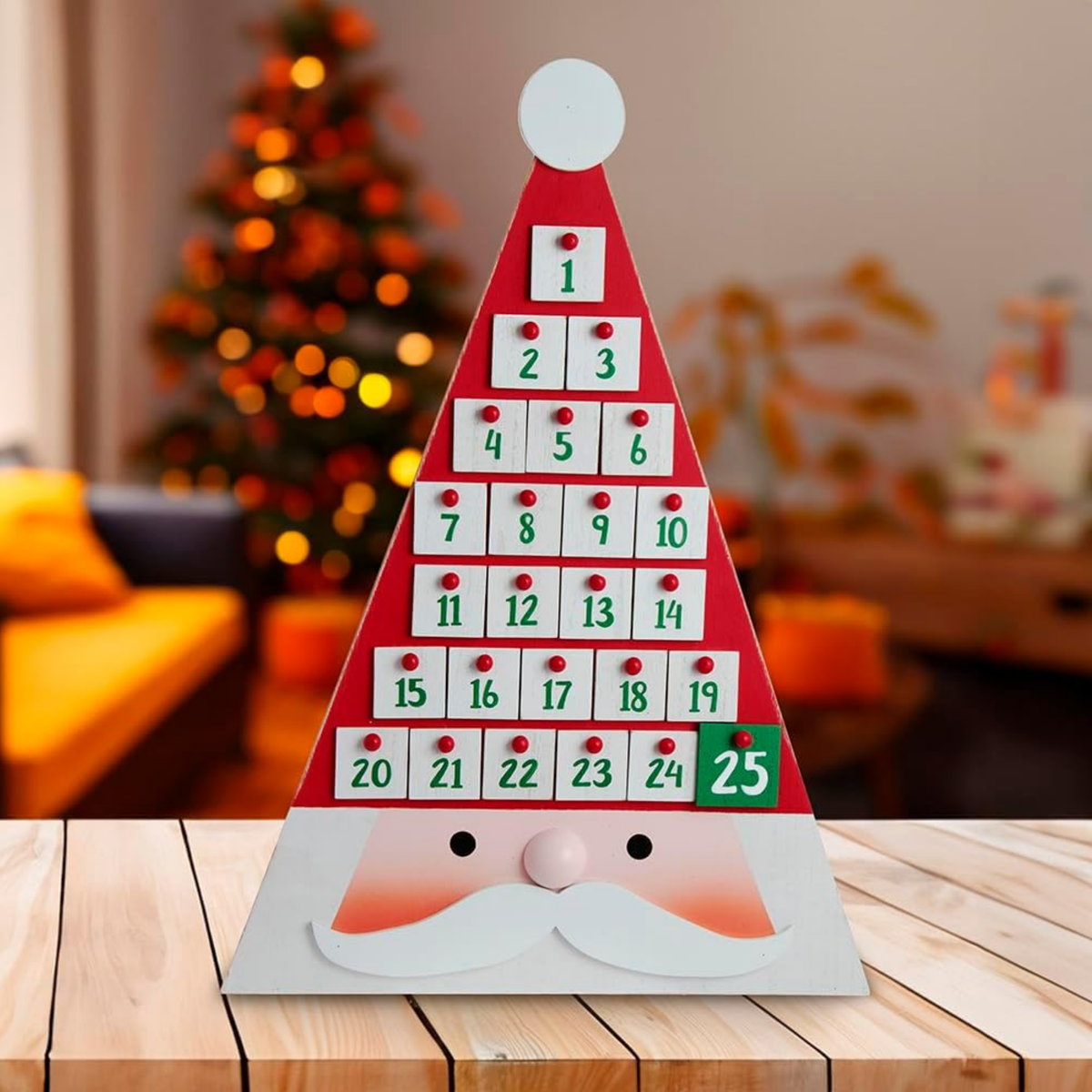 Kurt Adler Wooden Triangle Christmas Advent Calendar, Santa Head