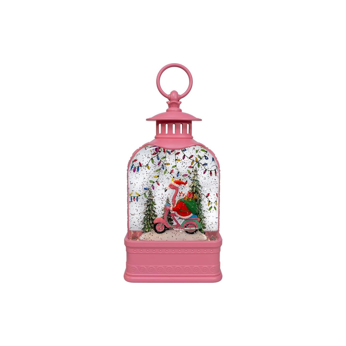 Kurt Adler Light Up Christmas Water Lantern, Flamingo Riding Scooter, Pink