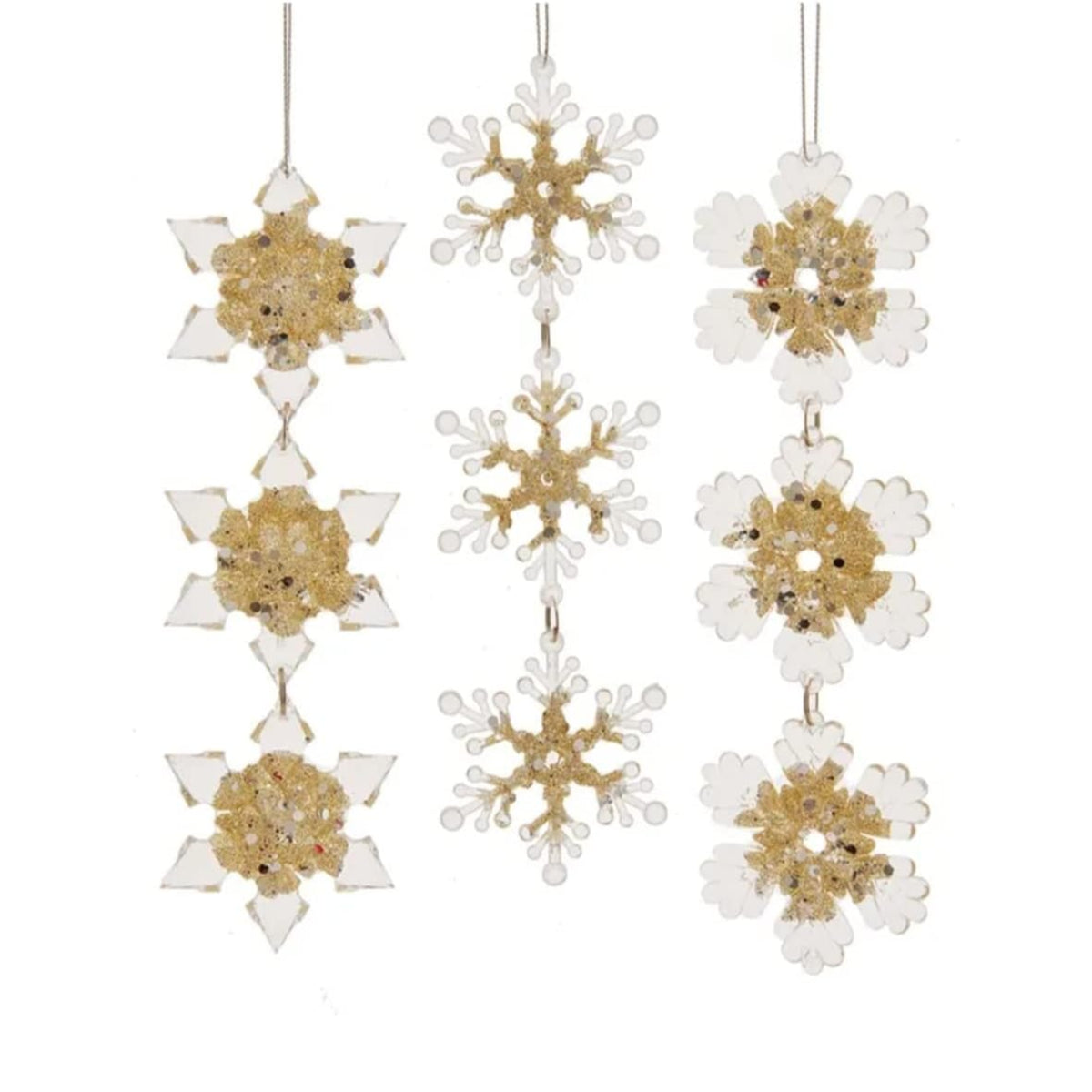 Kurt Adler Hanging Snowflake Christmas Ornaments, Ice Gold, 8.2" (3-Piece Set)