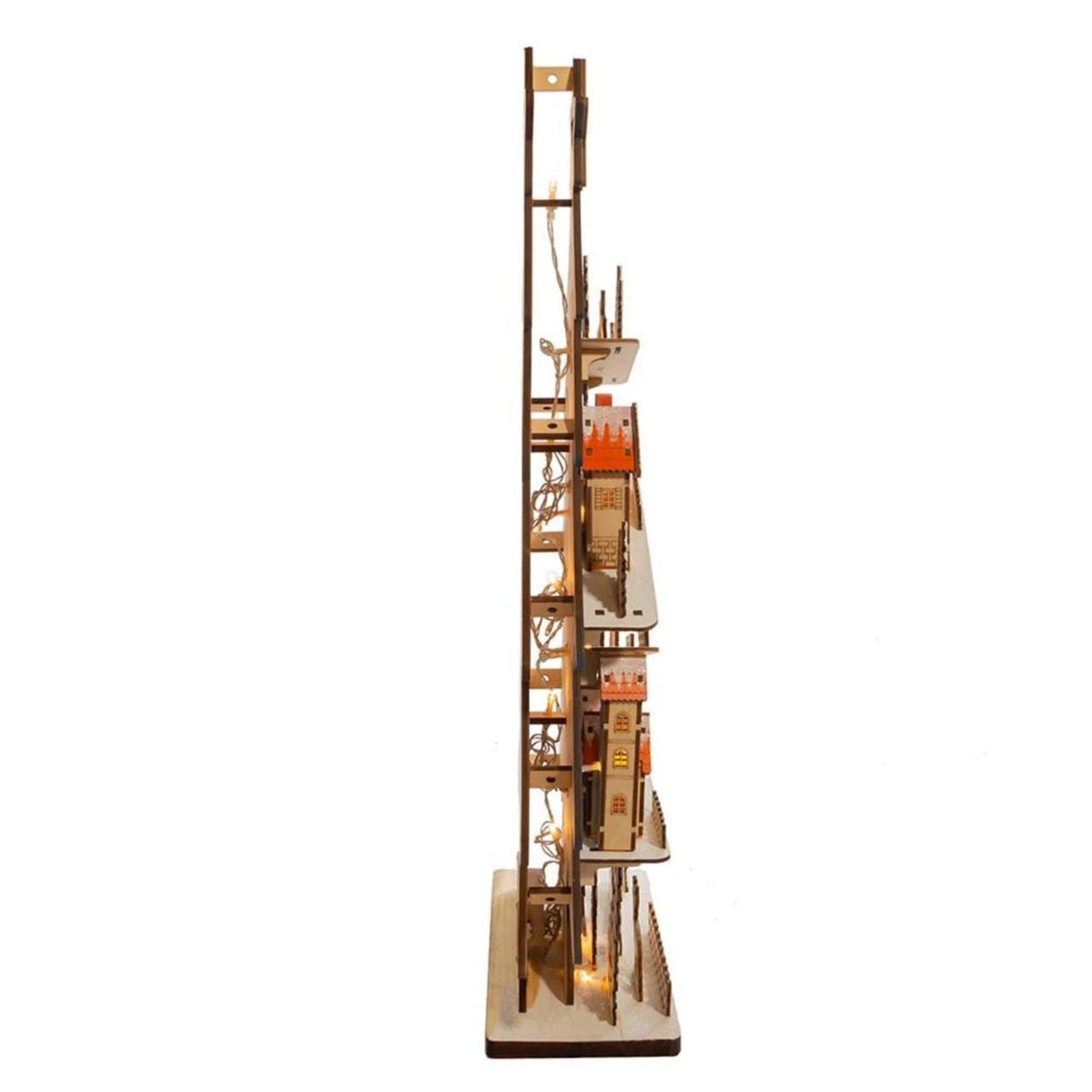 Kurt Adler Battery-Operated LED-Lit Wooden Christmas Tree with Village, 23.5"