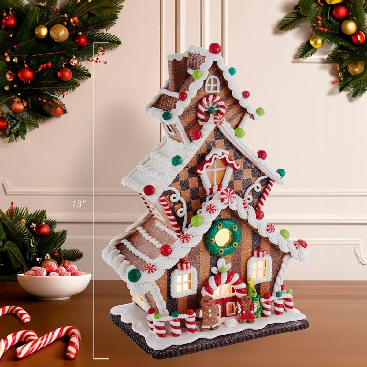 Kurt Adler Battery Operated LED-Lit 3-Layer Gingerbread Cookie House, 13"