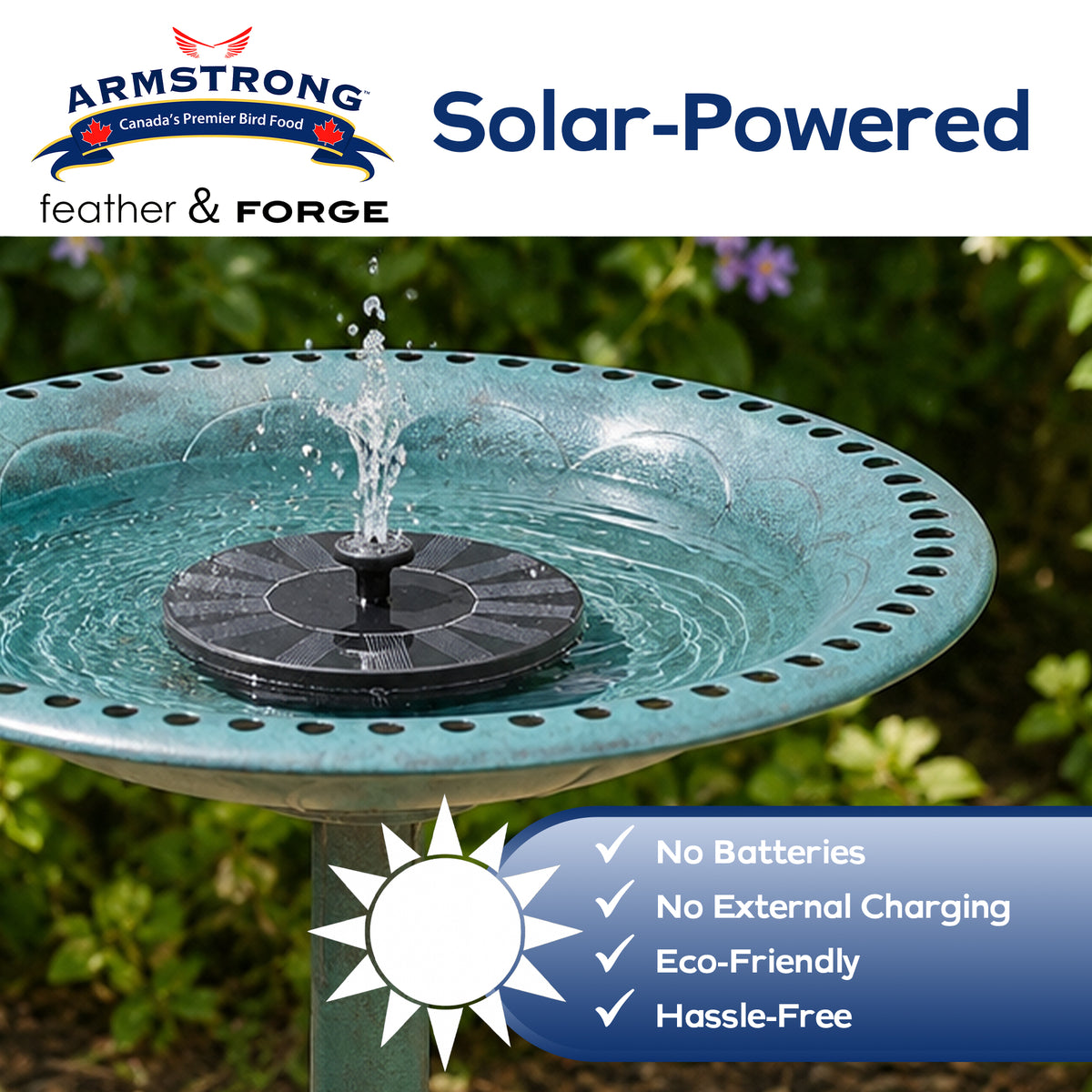 Armstrong Wild Bird Food Feather & Forge Solar-Powered Fountain Accessory, Black