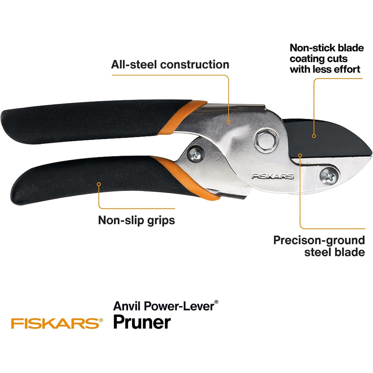 Fiskars Power-Lever Anvil Garden Pruning Shears, 5/8" Cut Capacity