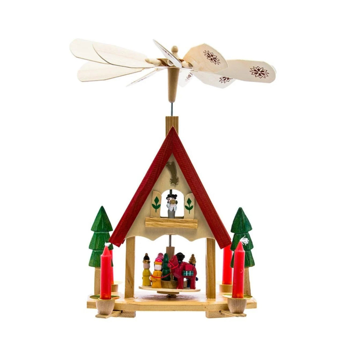 Kurt Adler Moving Wooden Alpine House Carousel with Candles, 12"
