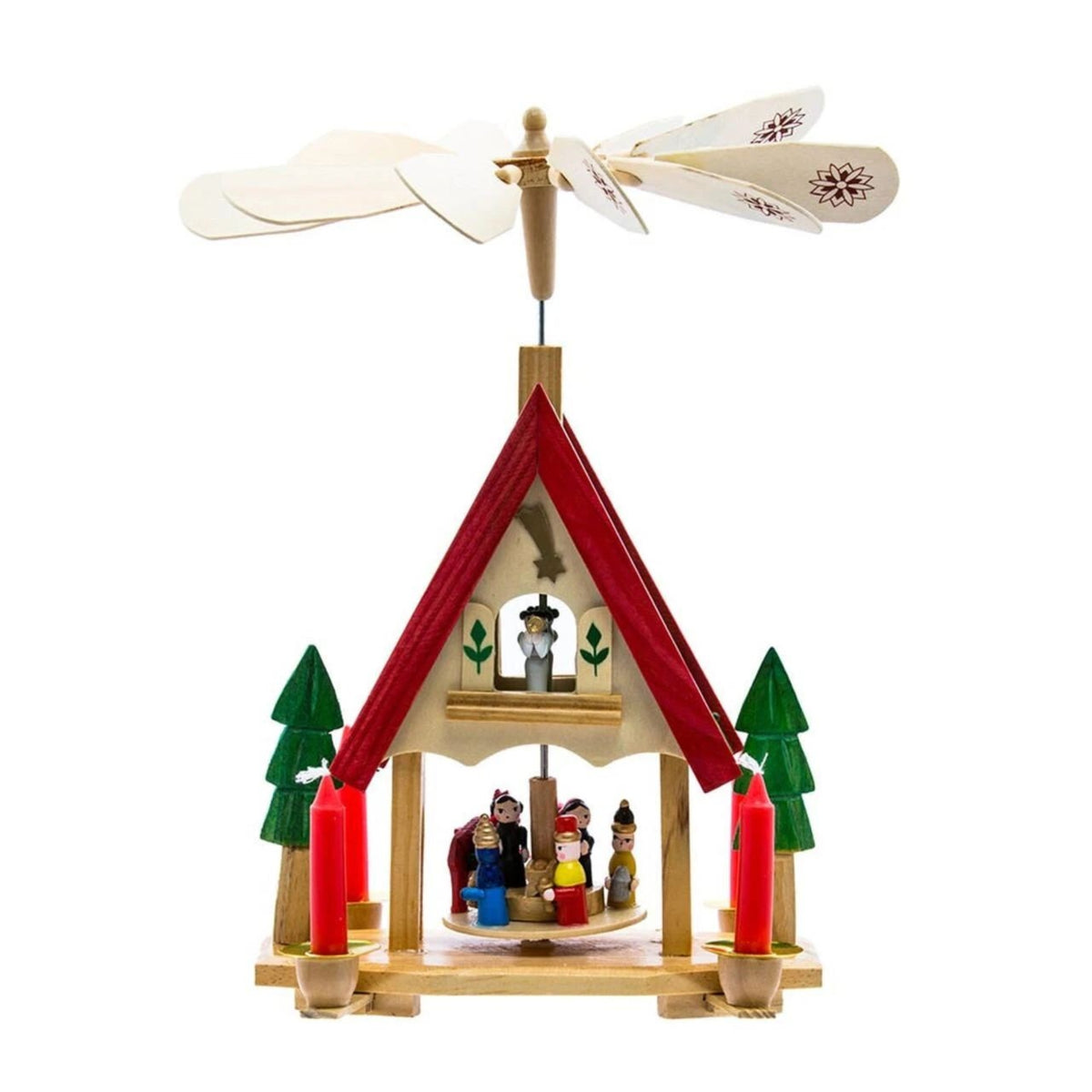 Kurt Adler Moving Wooden Alpine House Carousel with Candles, 12"