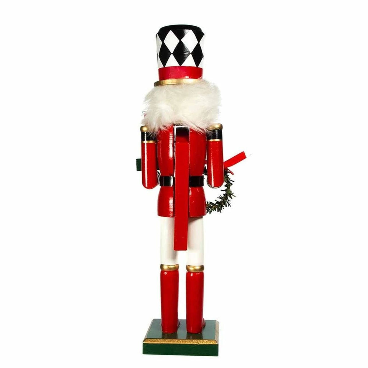 Kurt Adler Wooden Red, White and Black Nutcracker with Gift and Wreath, 15"