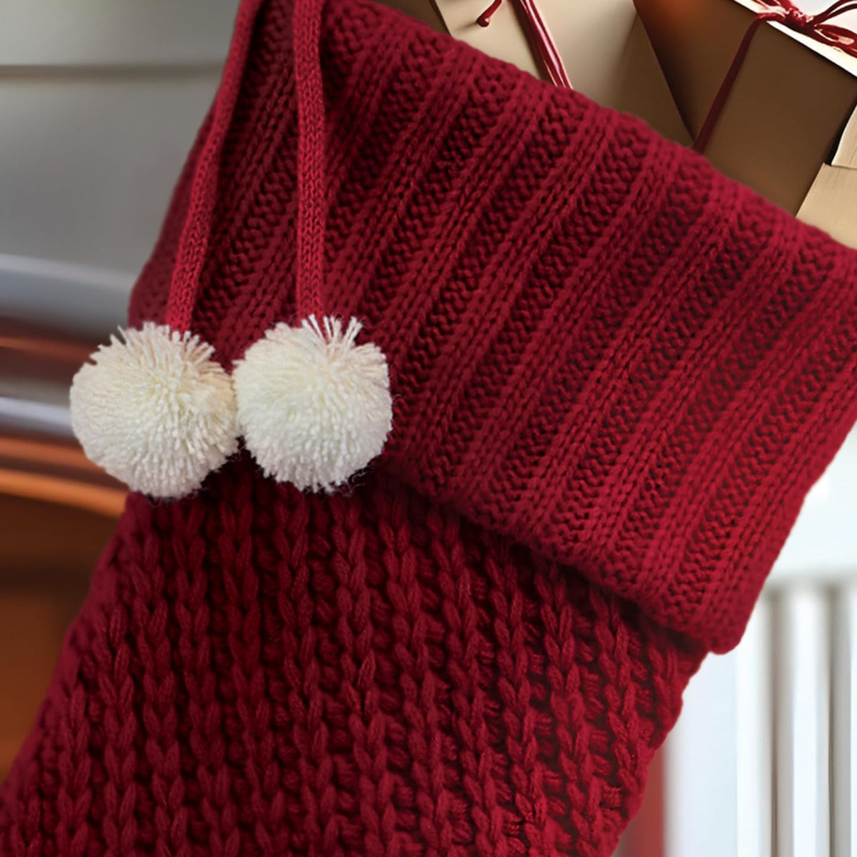 Old World Christmas Knit Christmas Stocking with White Pompoms, 24"