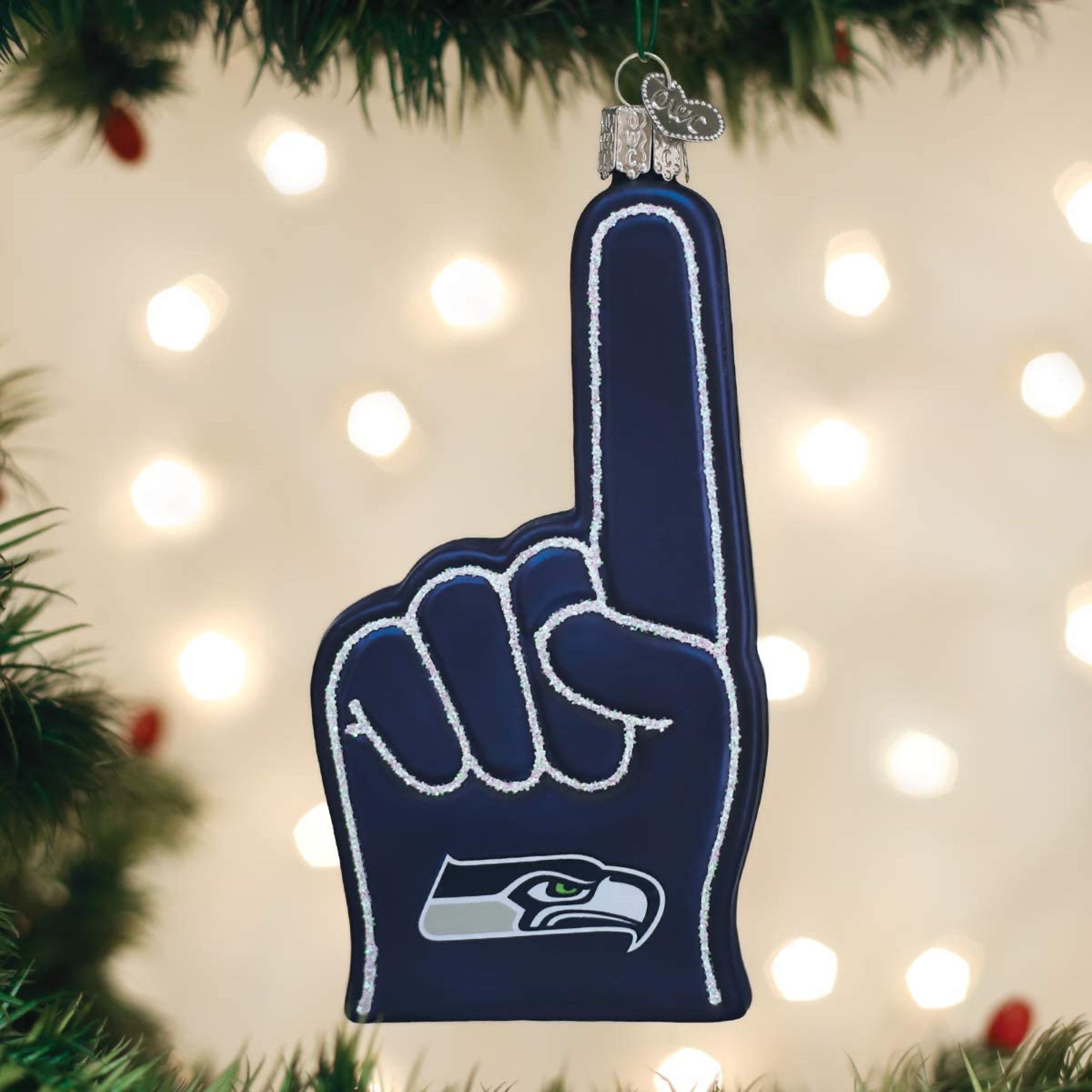 Old World Christmas Seattle Seahawks Foam Finger Ornament For Christmas Tree
