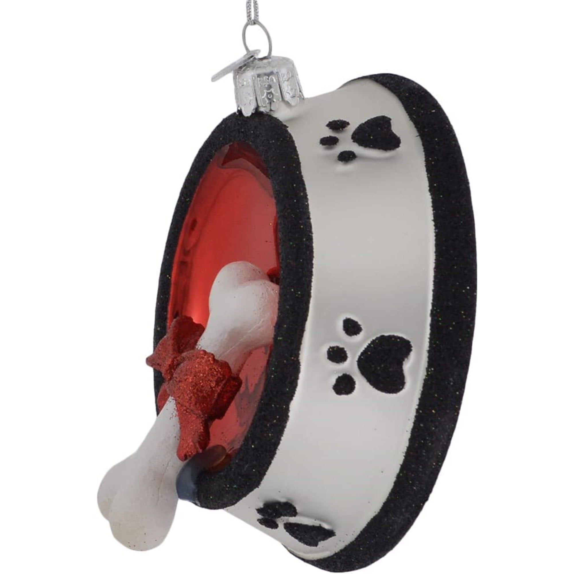 Kurt Adler Noble Gems Glass Ornament for Christmas Tree, Dog Bone In Bowl