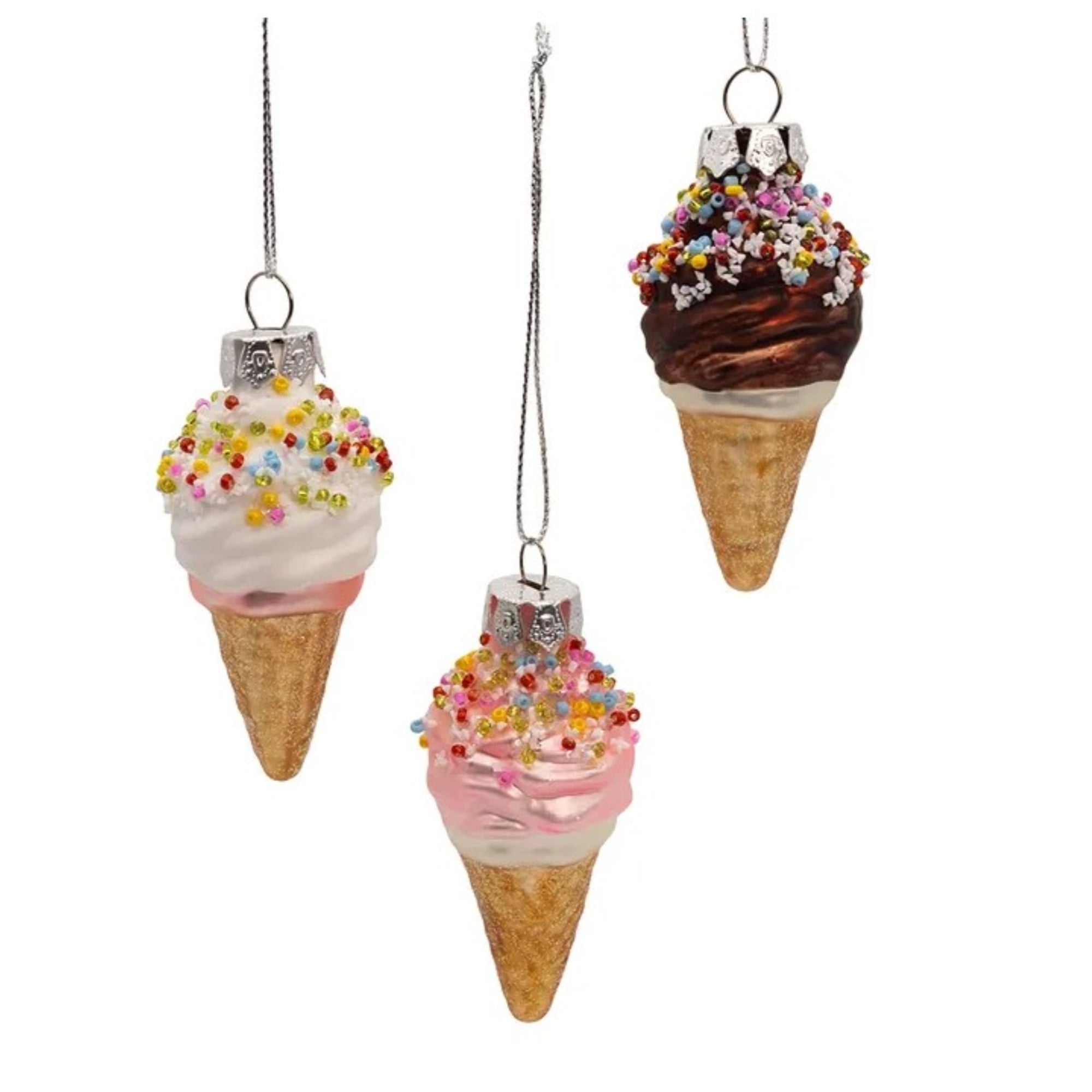 Kurt Adler Officially Licensed Glass Ice Cream Mini-Ornaments 9-Piece Set