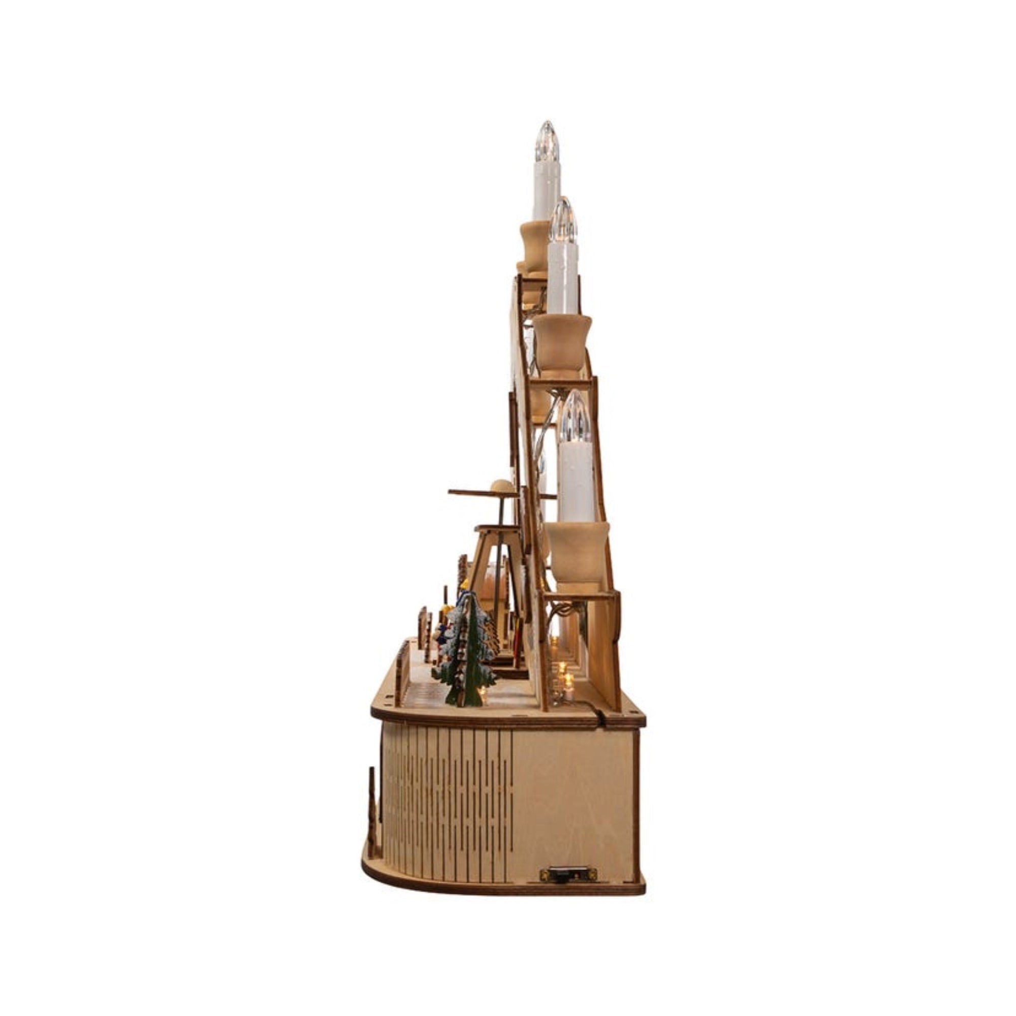 Kurt Adler Wooden LED Light-Up Musical/Motion Santa Christmas Village with Candles, 10.25in