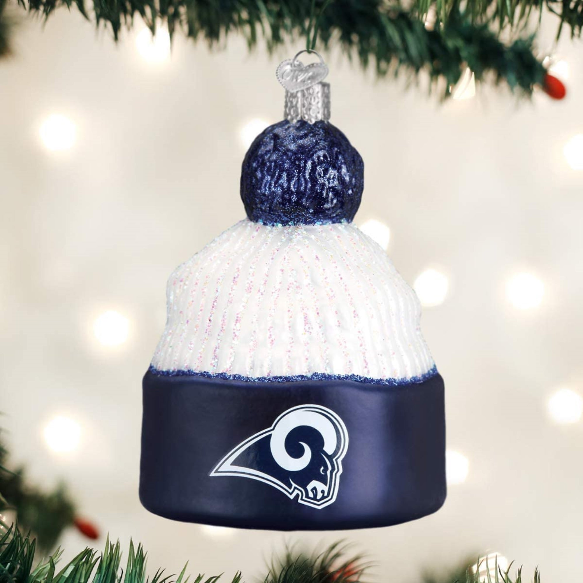Old World Christmas Blown Glass Ornament for Christmas Tree, Los Angeles Rams Beanie