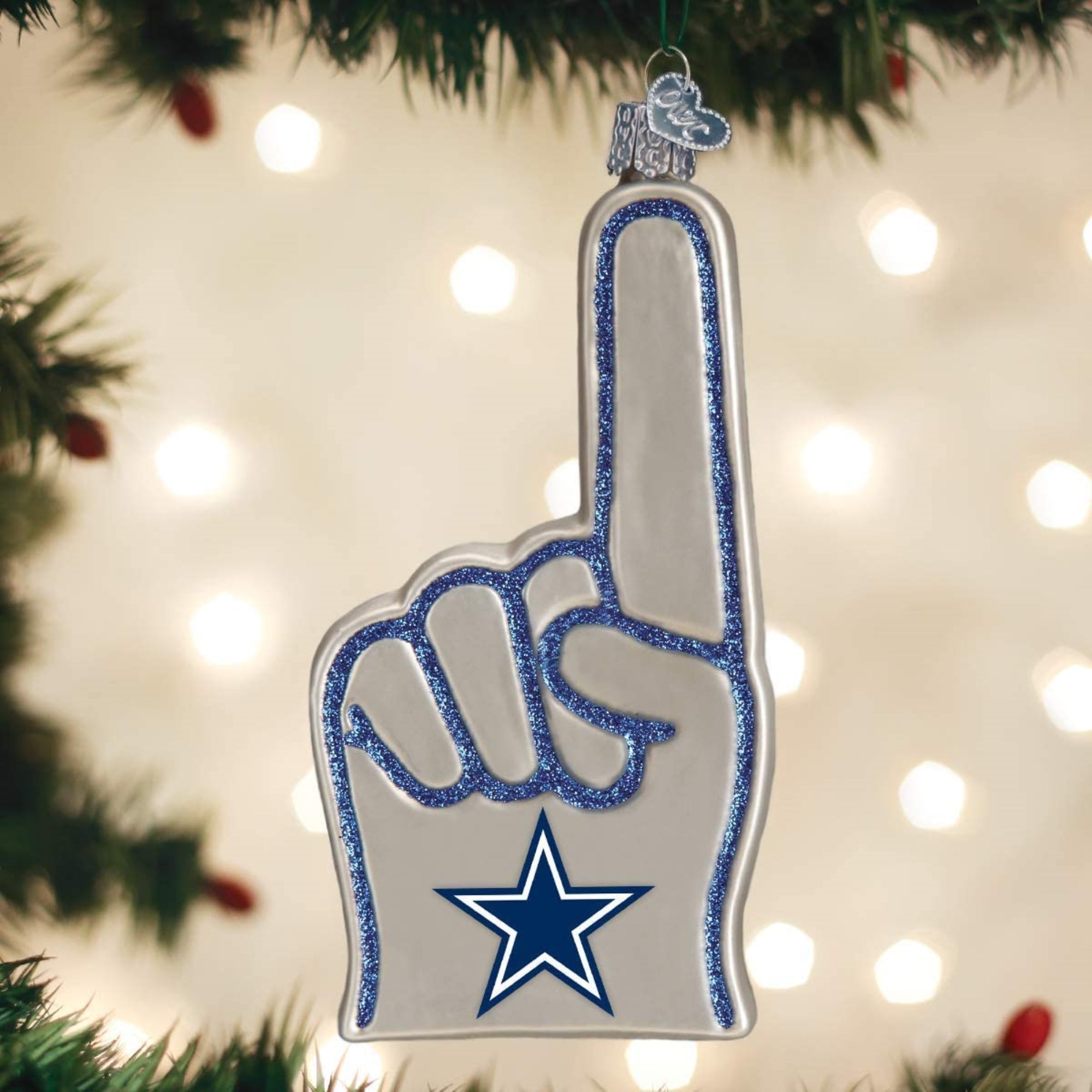Old World Christmas Blown Glass Ornament for Christmas Tree, Dallas Cowboys Foam Finger