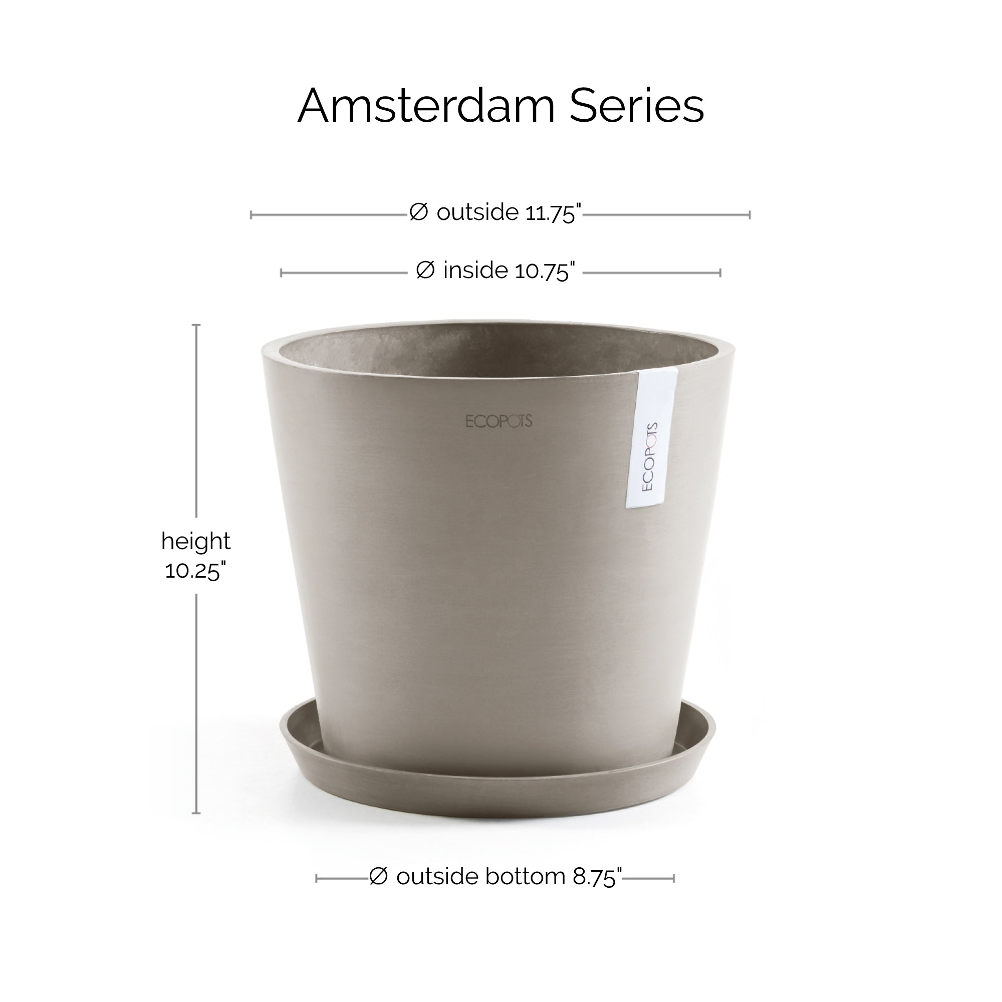 Ecopots Amsterdam Durable Modern Round In/Outdoor Recycled-Based Composite Flower Pot Planter