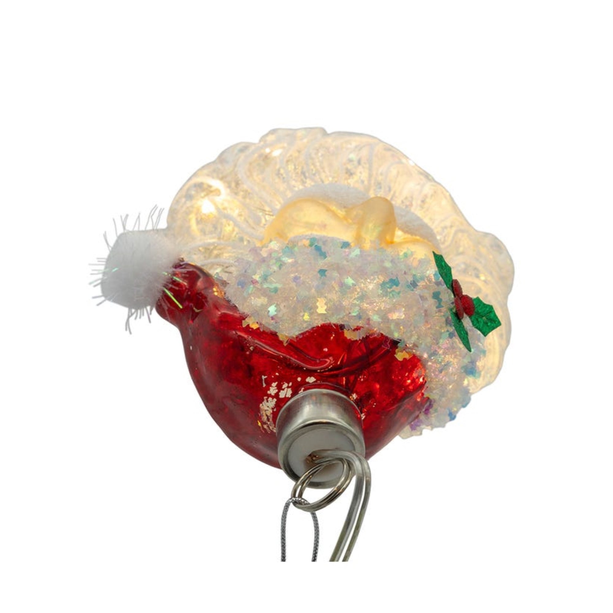 Kurt Adler Pre-lit Hanging Glass Ornament, Warm White LED's, USB-Powered Santa Head