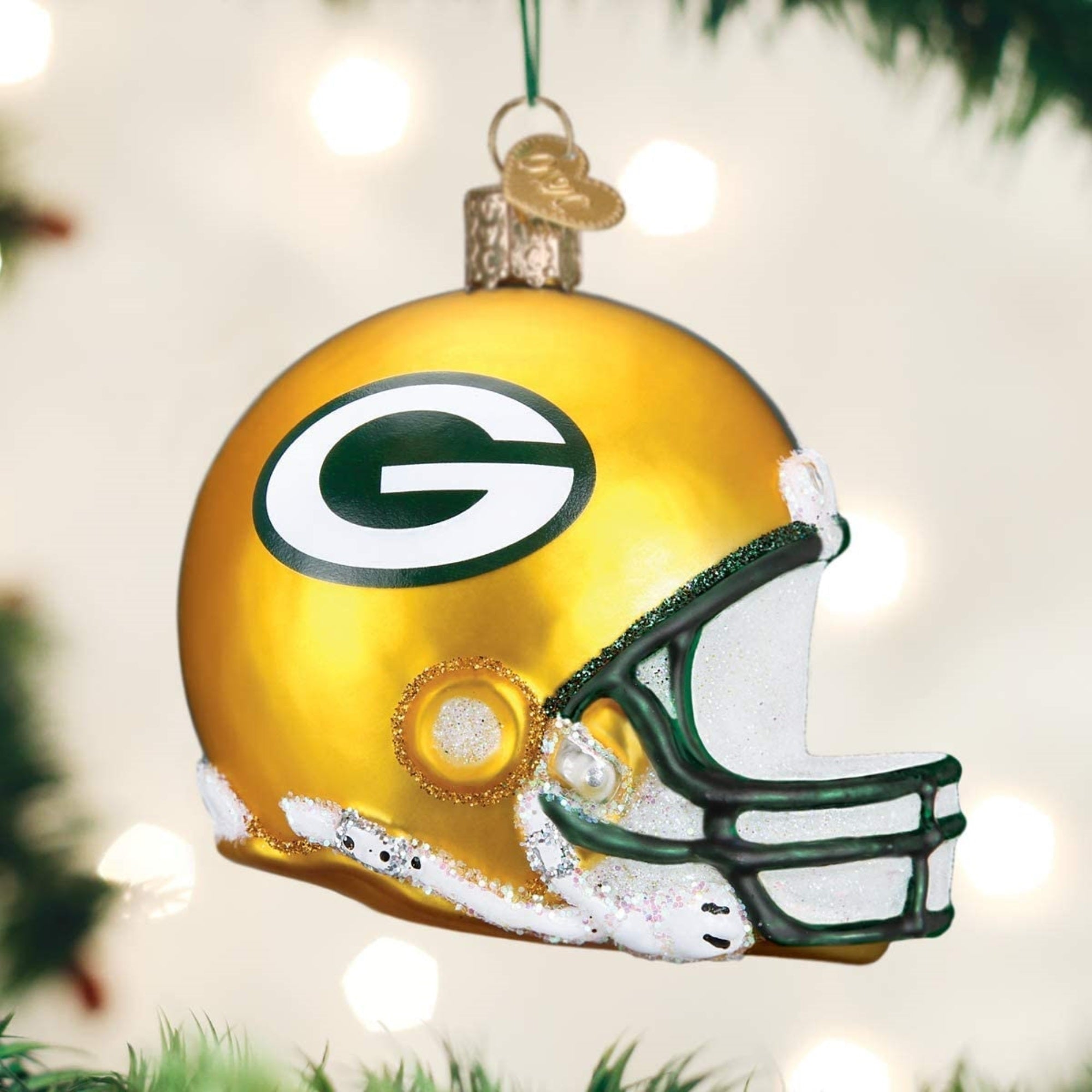 Old World Christmas Blown Glass Ornament for Christmas Tree, Green Bay Packers Helmet