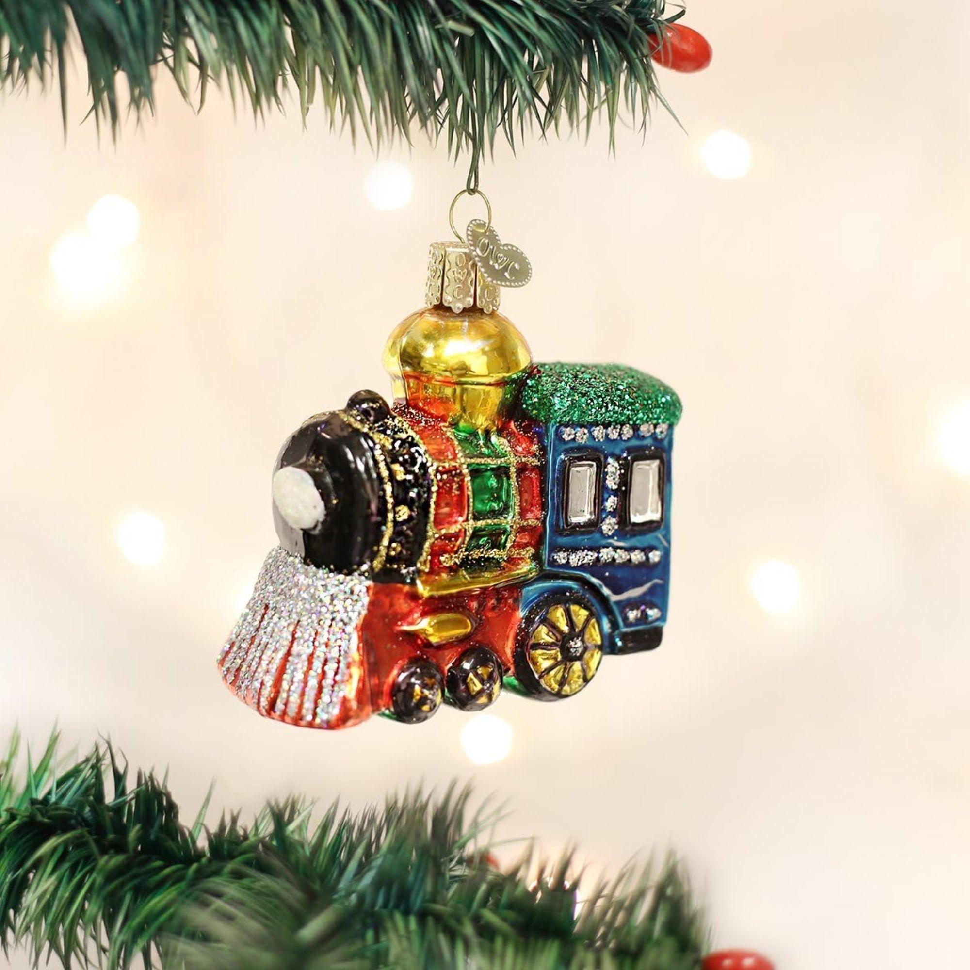 Old World Christmas Blown Glass Ornament for Christmas Tree, Small Locomotive (with OWC Gift Box)
