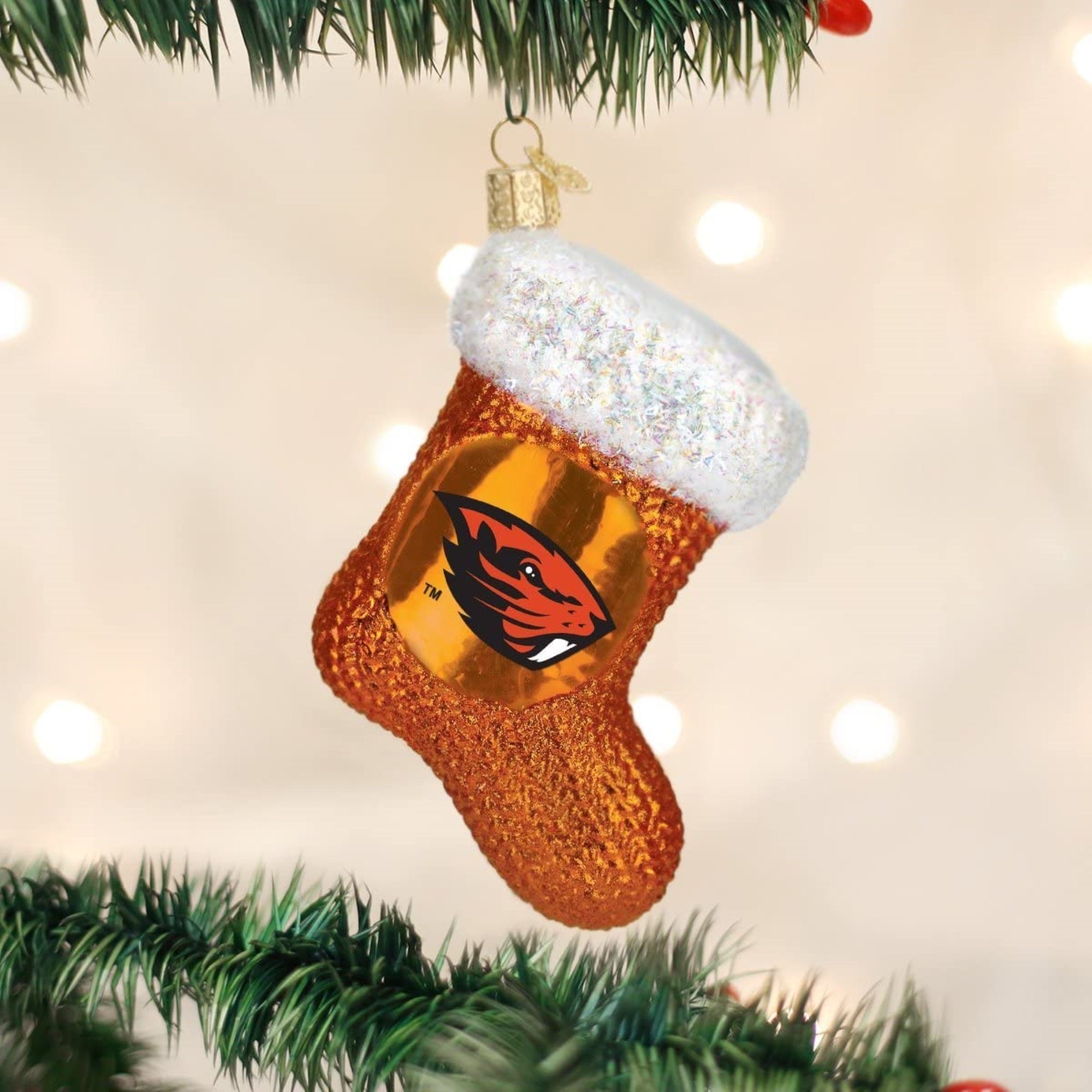 Old World Christmas Blown Glass Ornament for Christmas Tree, Oregon State Beavers Stocking