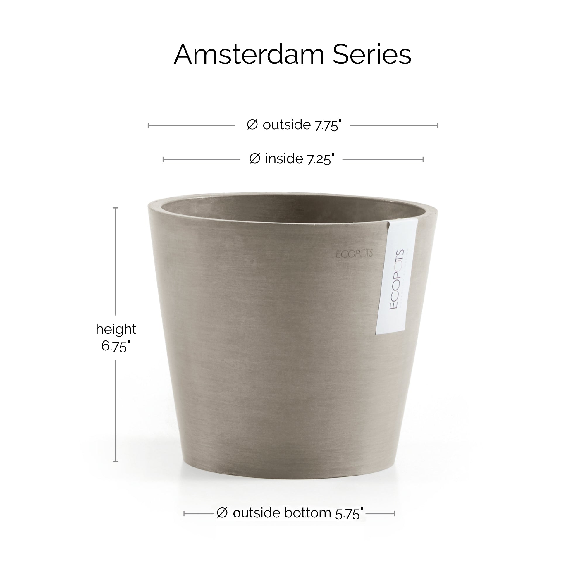 Ecopots Amsterdam Durable Modern Round In/Outdoor Recycled-Based Composite Flower Pot Planter