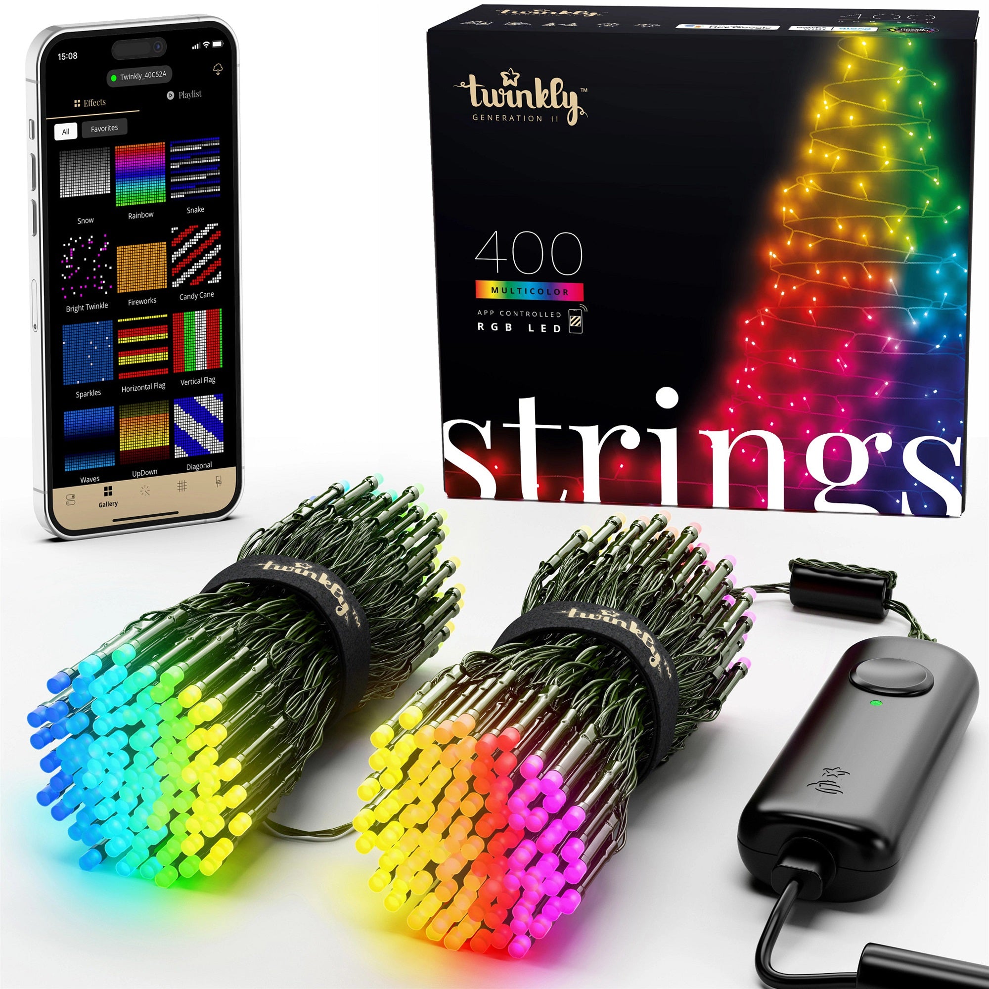 Twinkly Strings App Controlled Green Wire Christmas Light String Indoor and Outdoor Smart Home Lighting Decoration, Multicolor LED