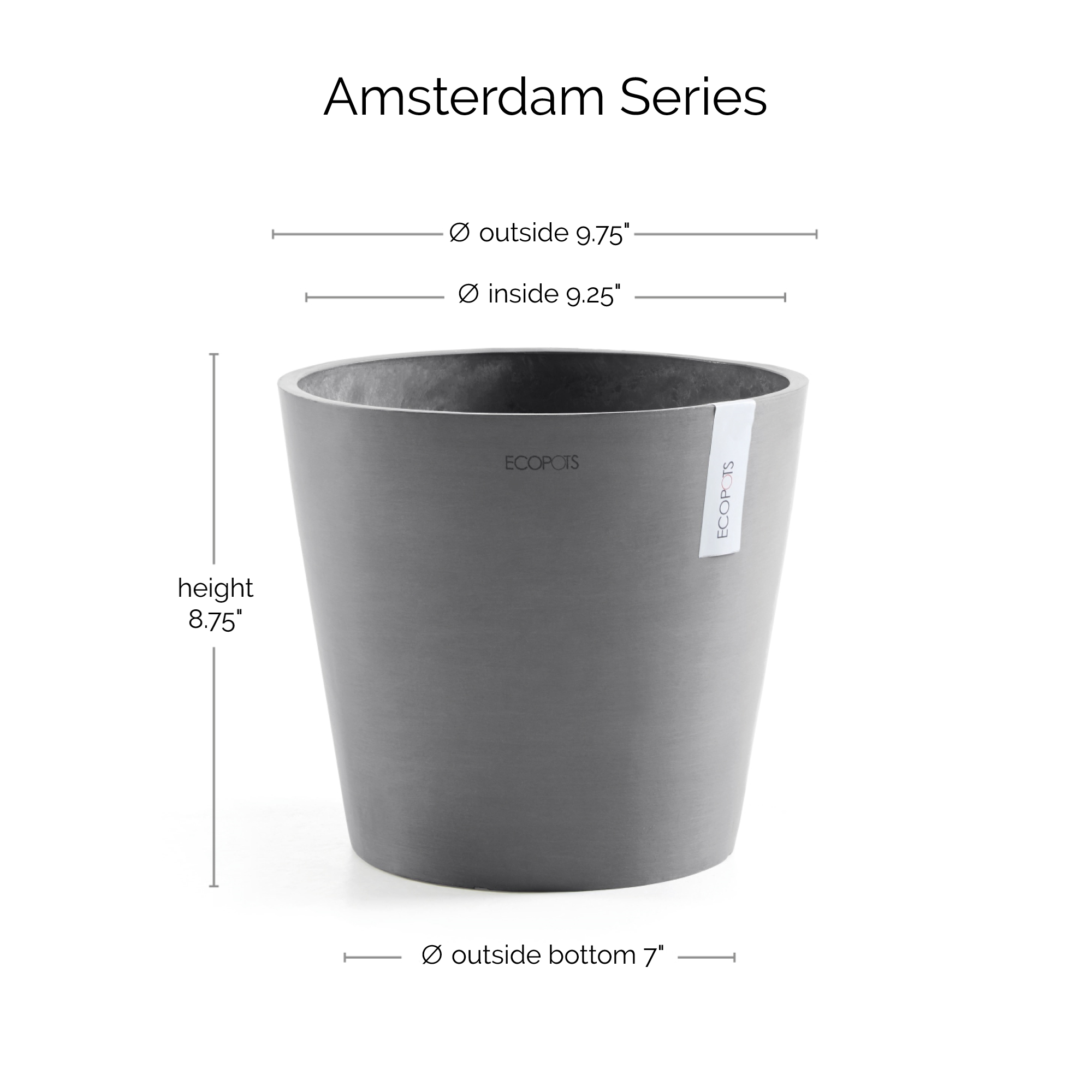 Ecopots Amsterdam Durable Modern Round In/Outdoor Recycled-Based Composite Flower Pot Planter