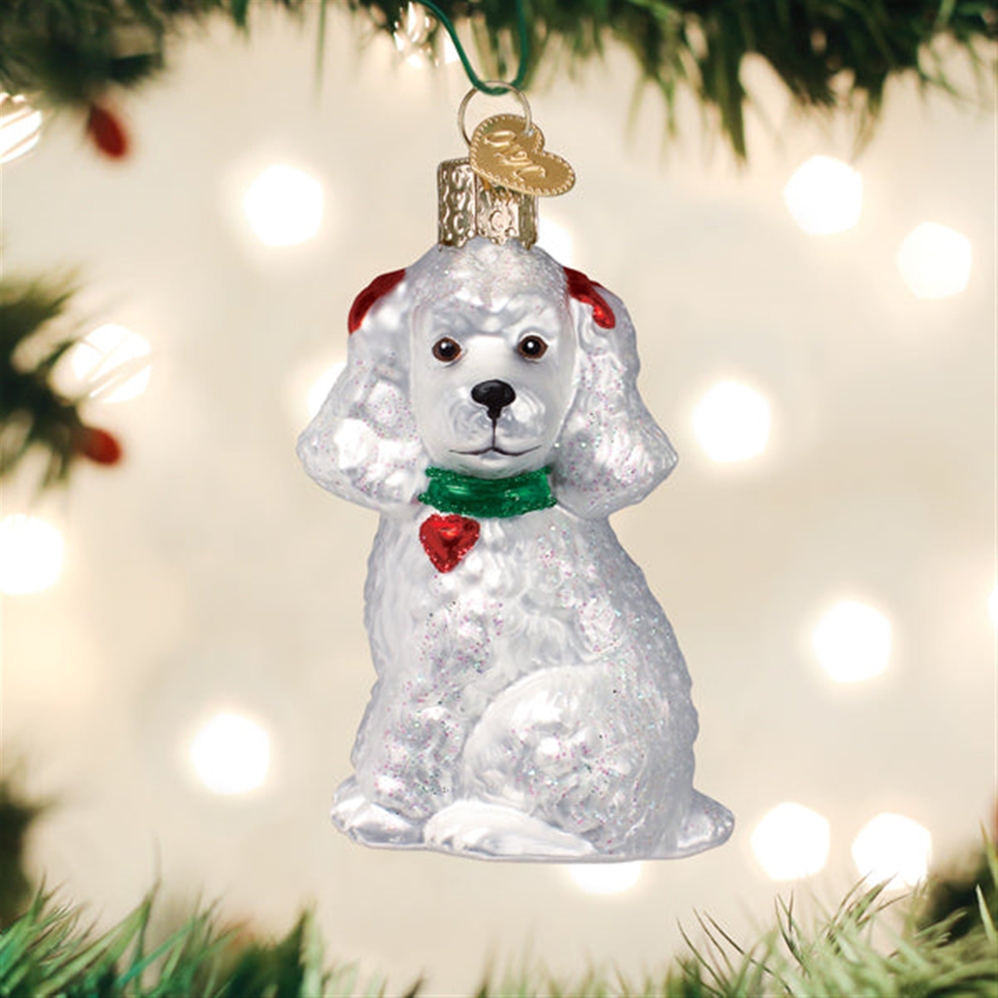 Old World Christmas Blown Glass Ornament for Christmas Tree, White Poodle