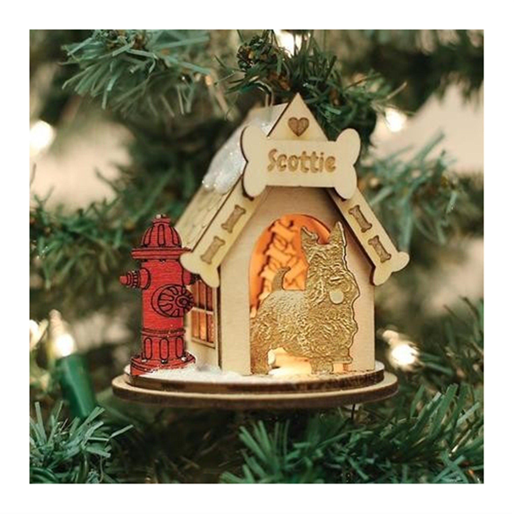 Old World Christmas Ginger Cottages Wooden Ornament for Christmas Tree, Scottish Terrier Doghouse