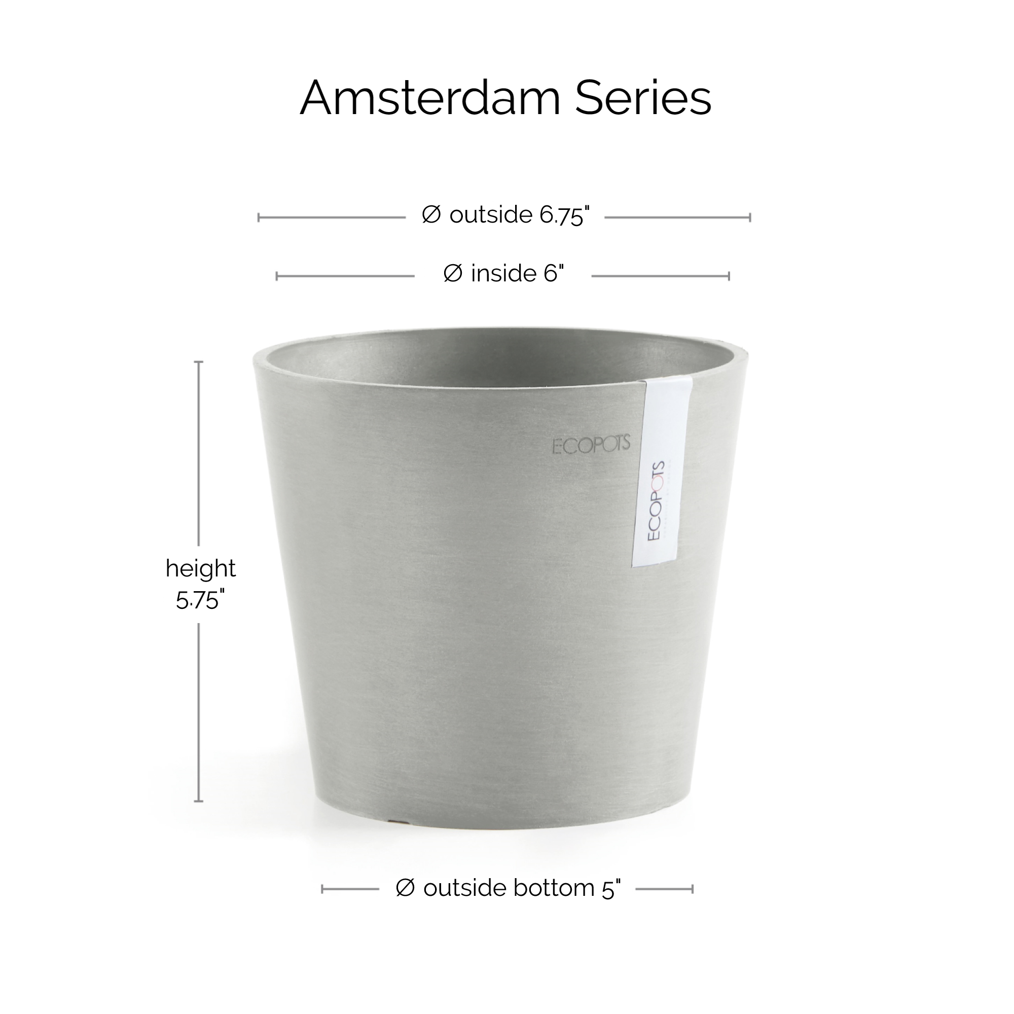 Ecopots Amsterdam Mini Durable Modern Round Recycled-Based Composite Flower Pot Planter