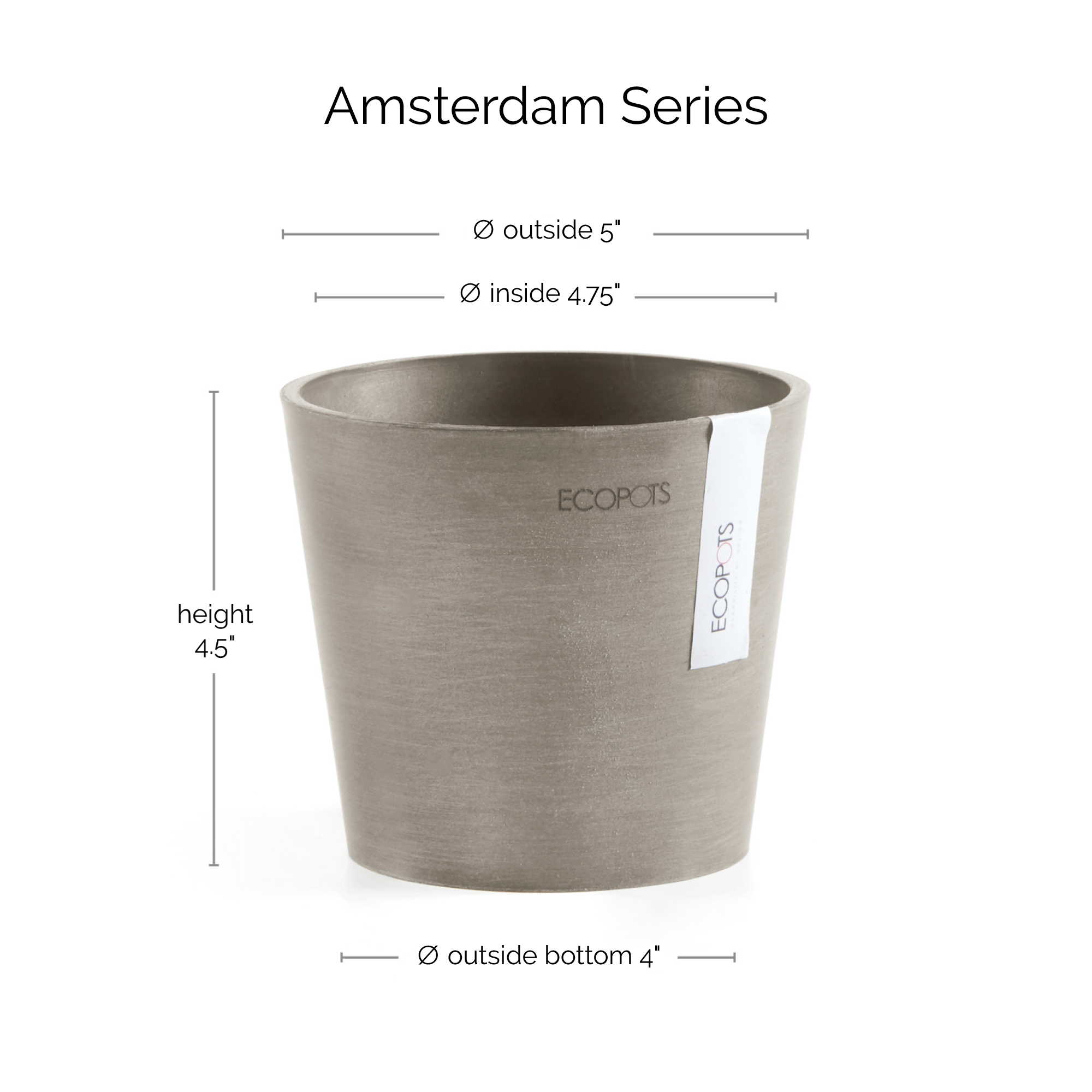 Ecopots Amsterdam Mini Durable Modern Round Recycled-Based Composite Flower Pot Planter