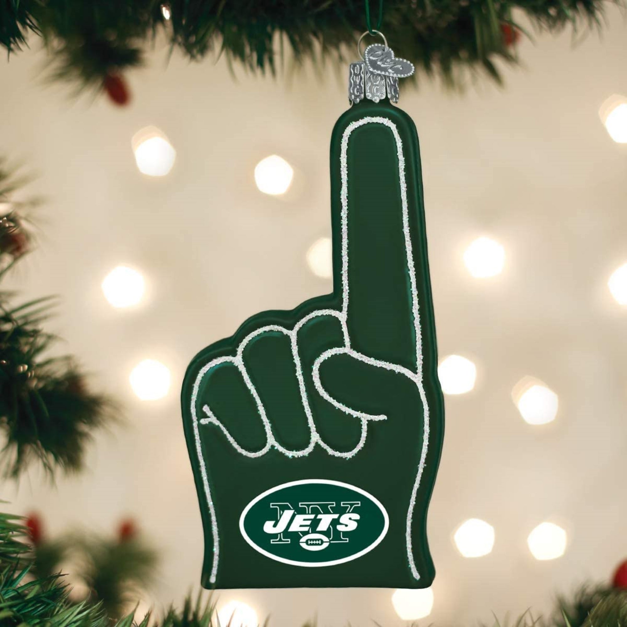 Old World Christmas Blown Glass Ornament for Christmas Tree, New York Jets Foam Finger