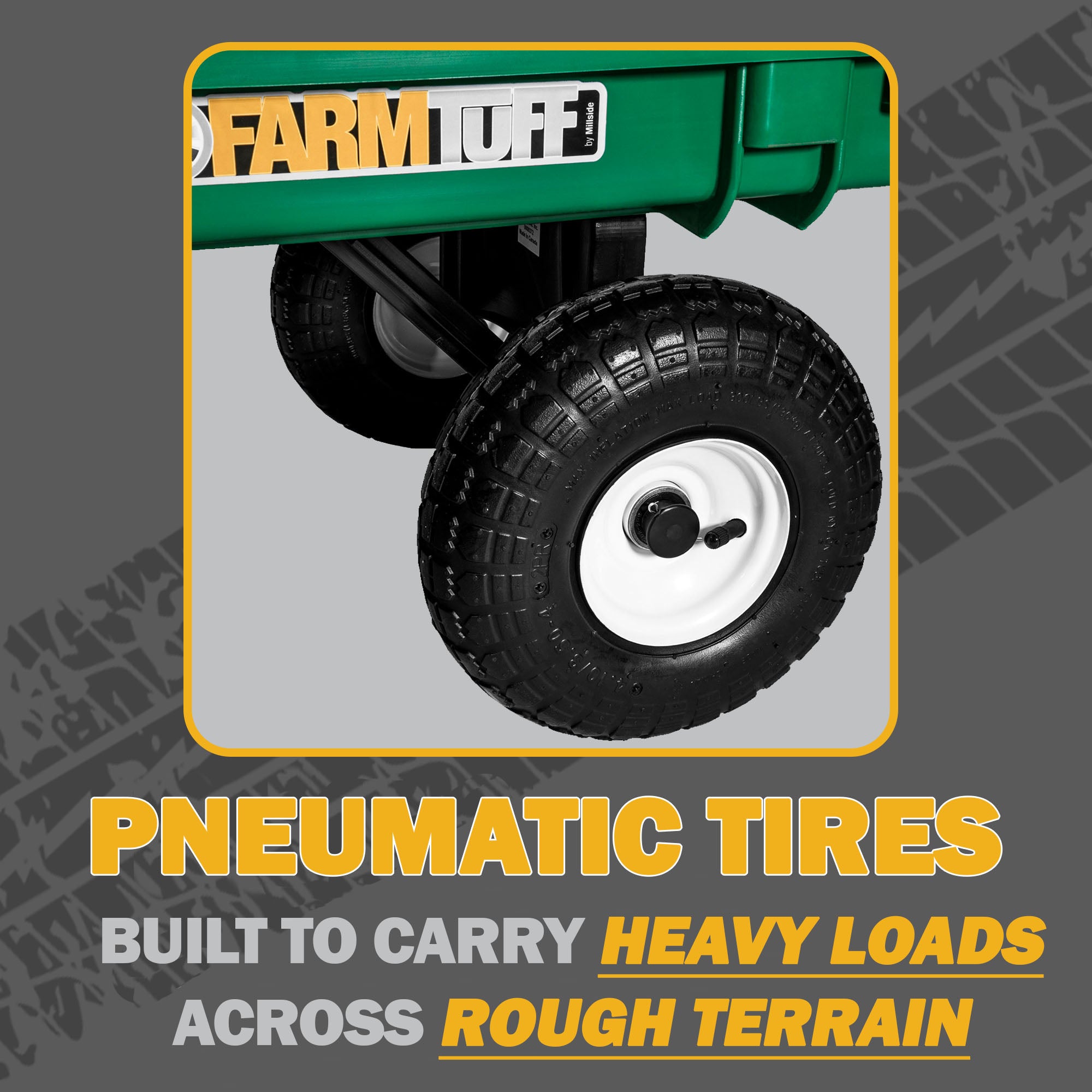 FARM-TUFF Durable Plastic Deck Garden Wagon Utility Cart with Pneumatic Tires, Green, 20" x 38"