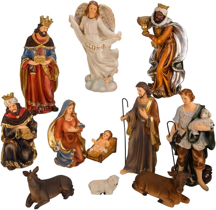 Kurt Adler Poly Resin Christmas Nativity Scene Table Piece Set, 11 Pieces