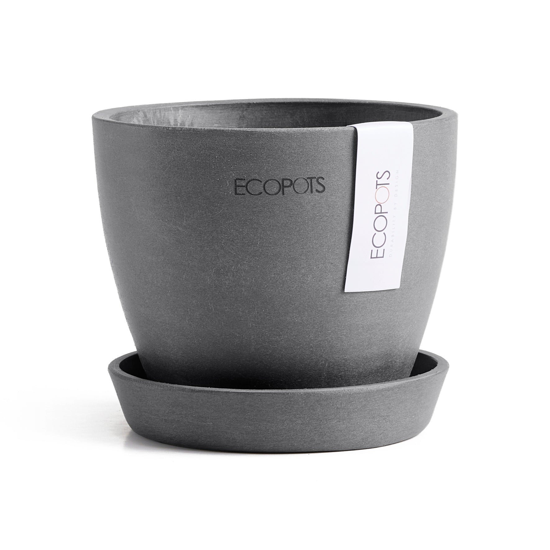 Ecopots Antwerp Mini Durable Modern Round Indoor/Outdoor Recycled-Based Composite Flower Pot Planter w/ Saucer