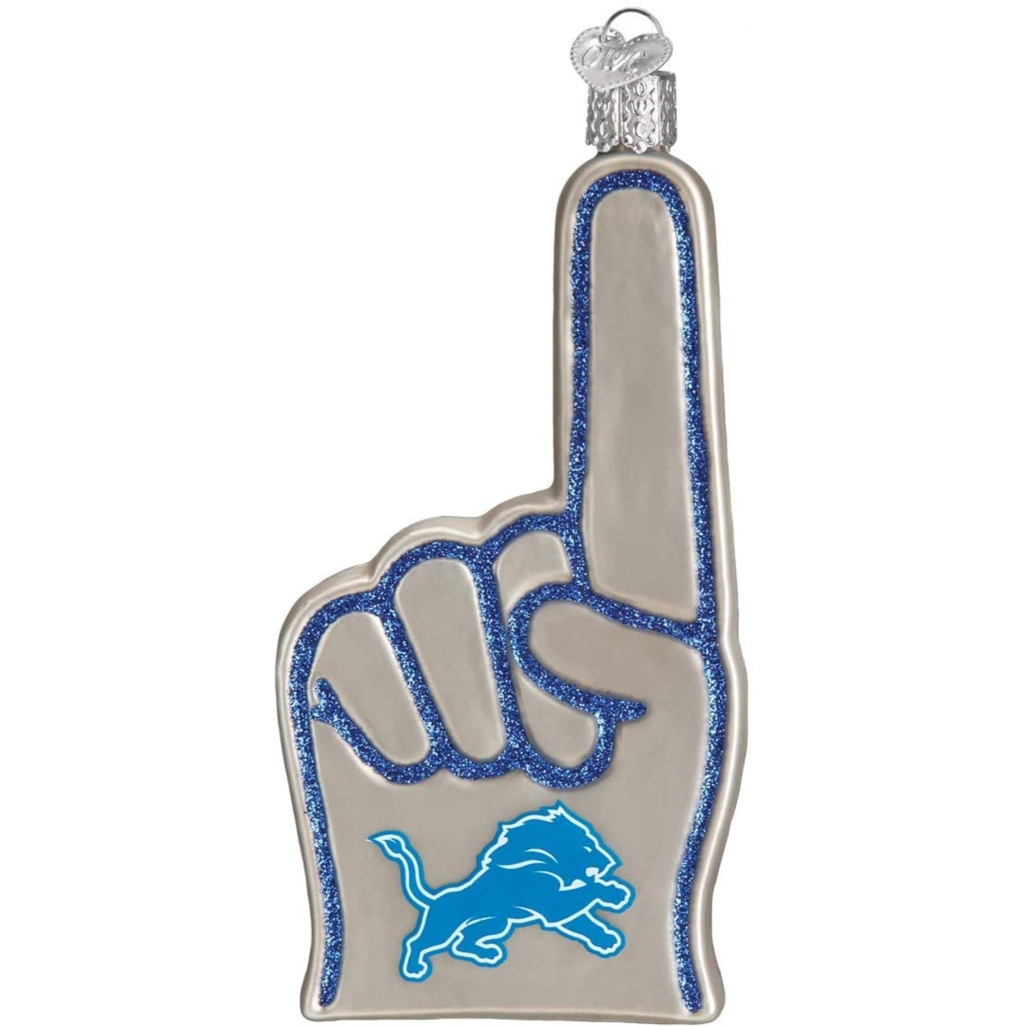 Old World Christmas Blown Glass Ornament for Christmas Tree, Detroit Lions Foam Finger
