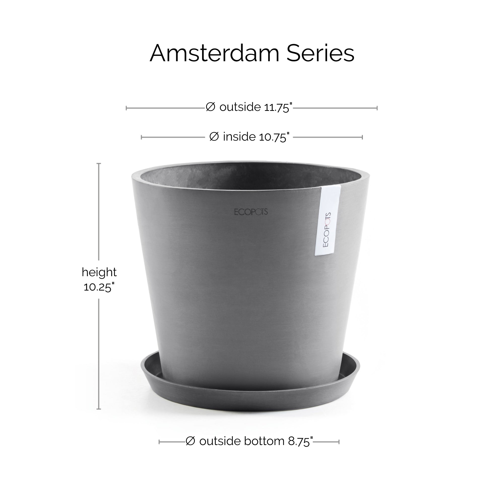 Ecopots Amsterdam Durable Modern Round In/Outdoor Recycled-Based Composite Flower Pot Planter