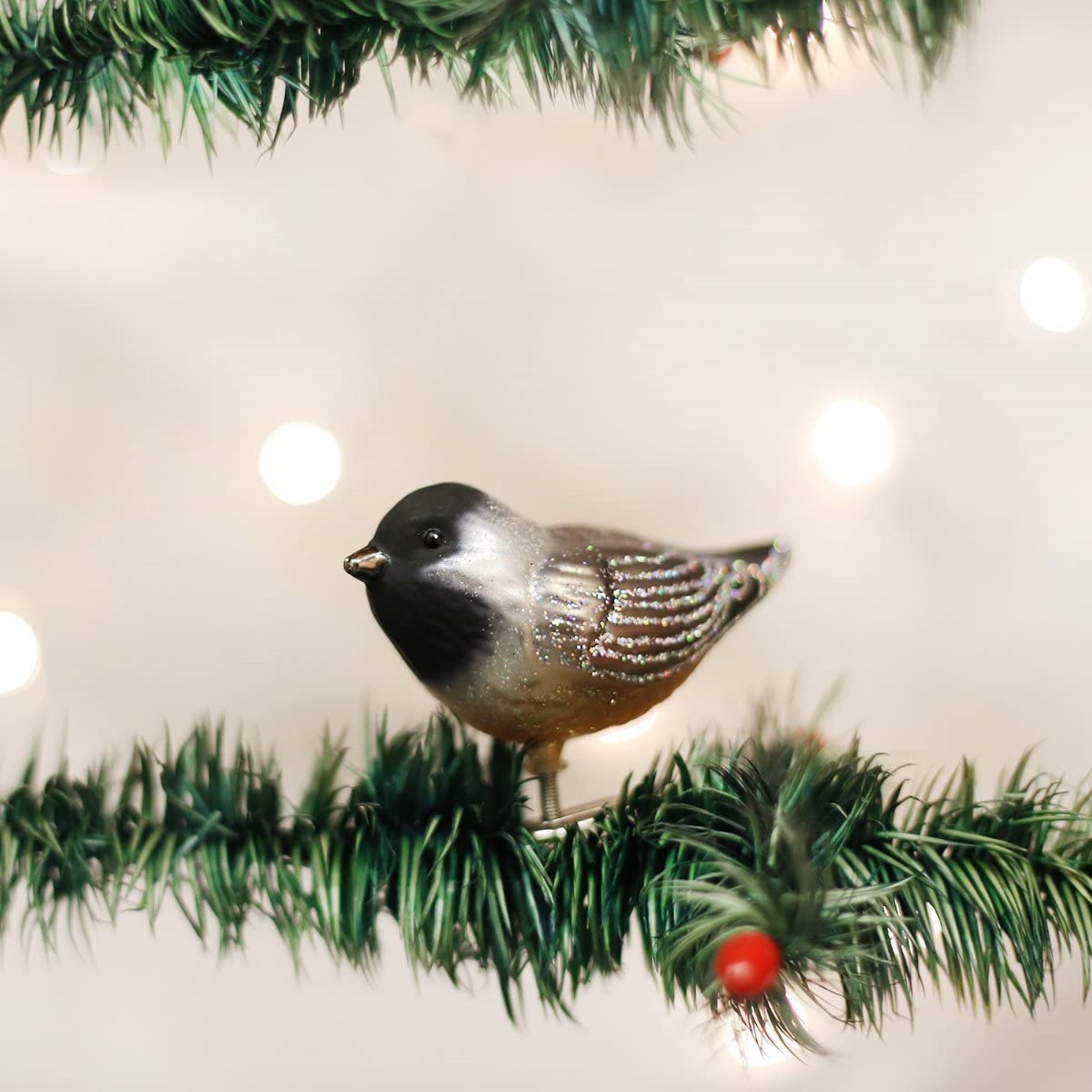 Old World Christmas 18068 Glass Blown Cherry Chickadee Ornament