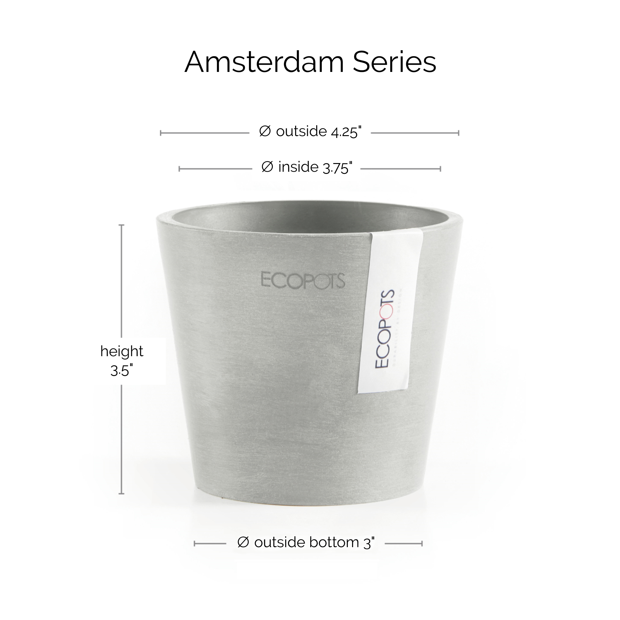 Ecopots Amsterdam Mini Durable Modern Round Recycled-Based Composite Flower Pot Planter